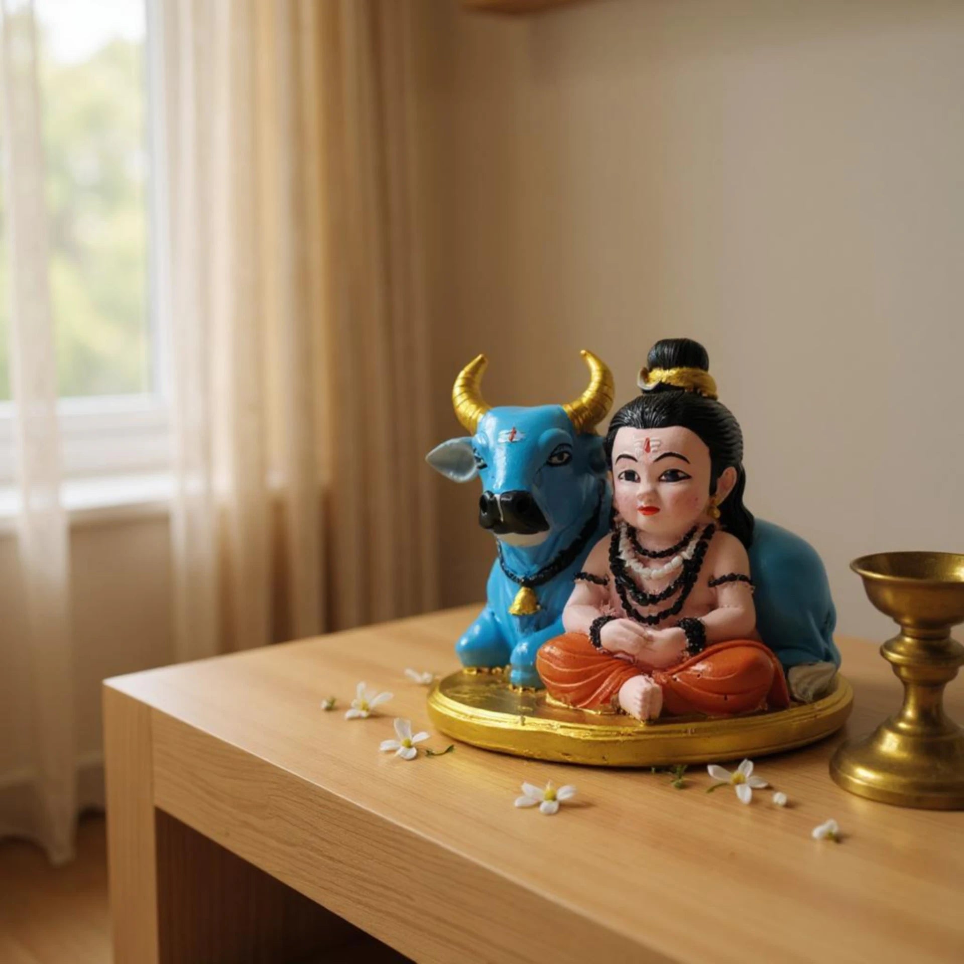 Divine Bal Shiva with Nandi Resin Idol – Perfect for Car Dashboard or Temple Decor