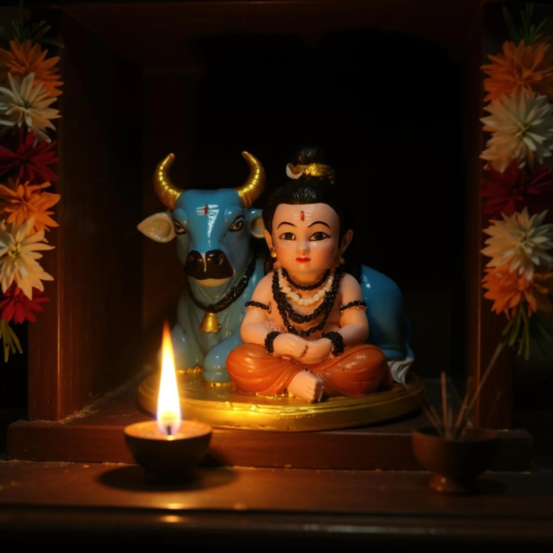 Divine Bal Shiva with Nandi Resin Idol – Perfect for Car Dashboard or Temple Decor