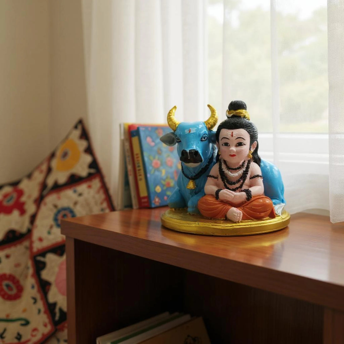 Divine Bal Shiva with Nandi Resin Idol – Perfect for Car Dashboard or Temple Decor