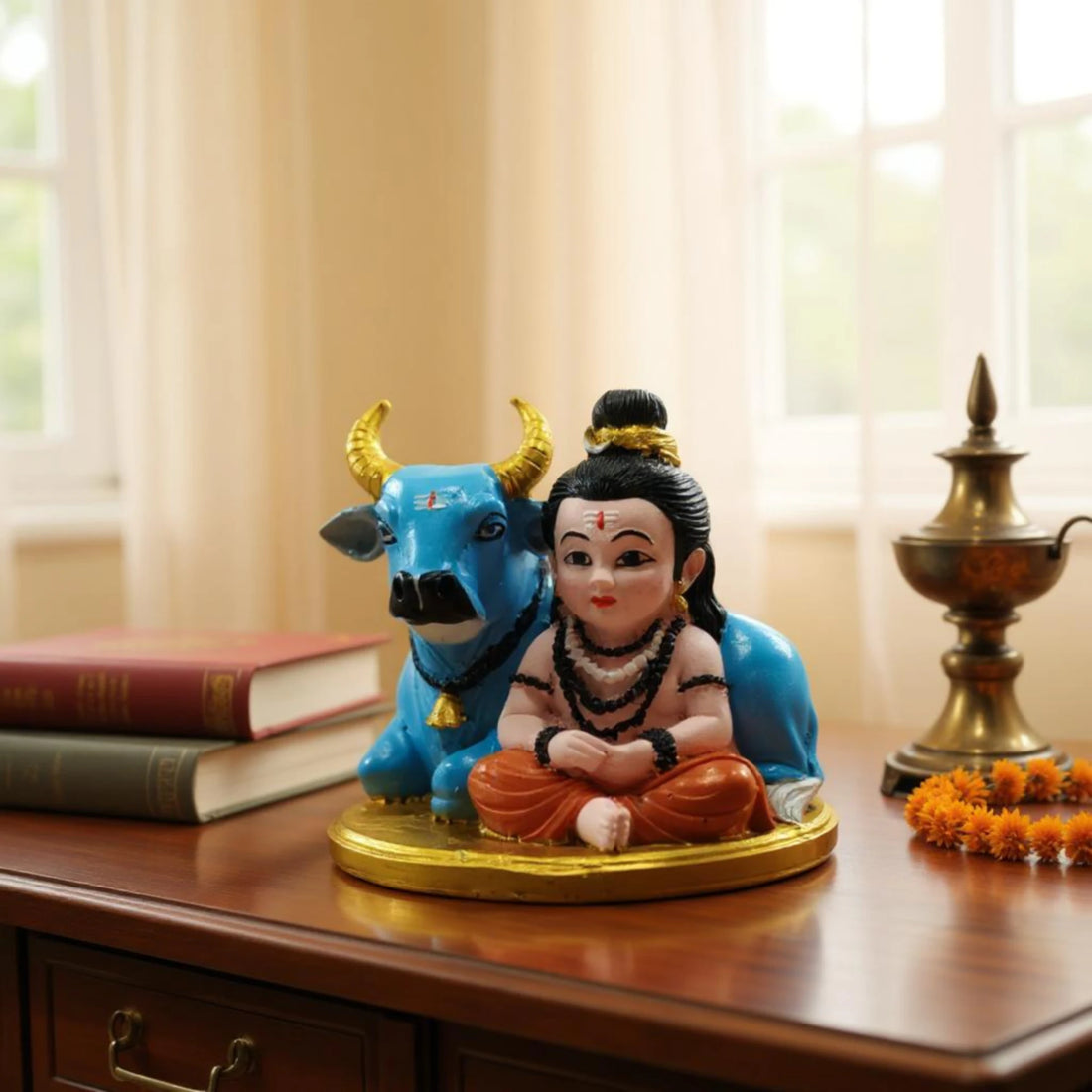 Divine Bal Shiva with Nandi Resin Idol – Perfect for Car Dashboard or Temple Decor