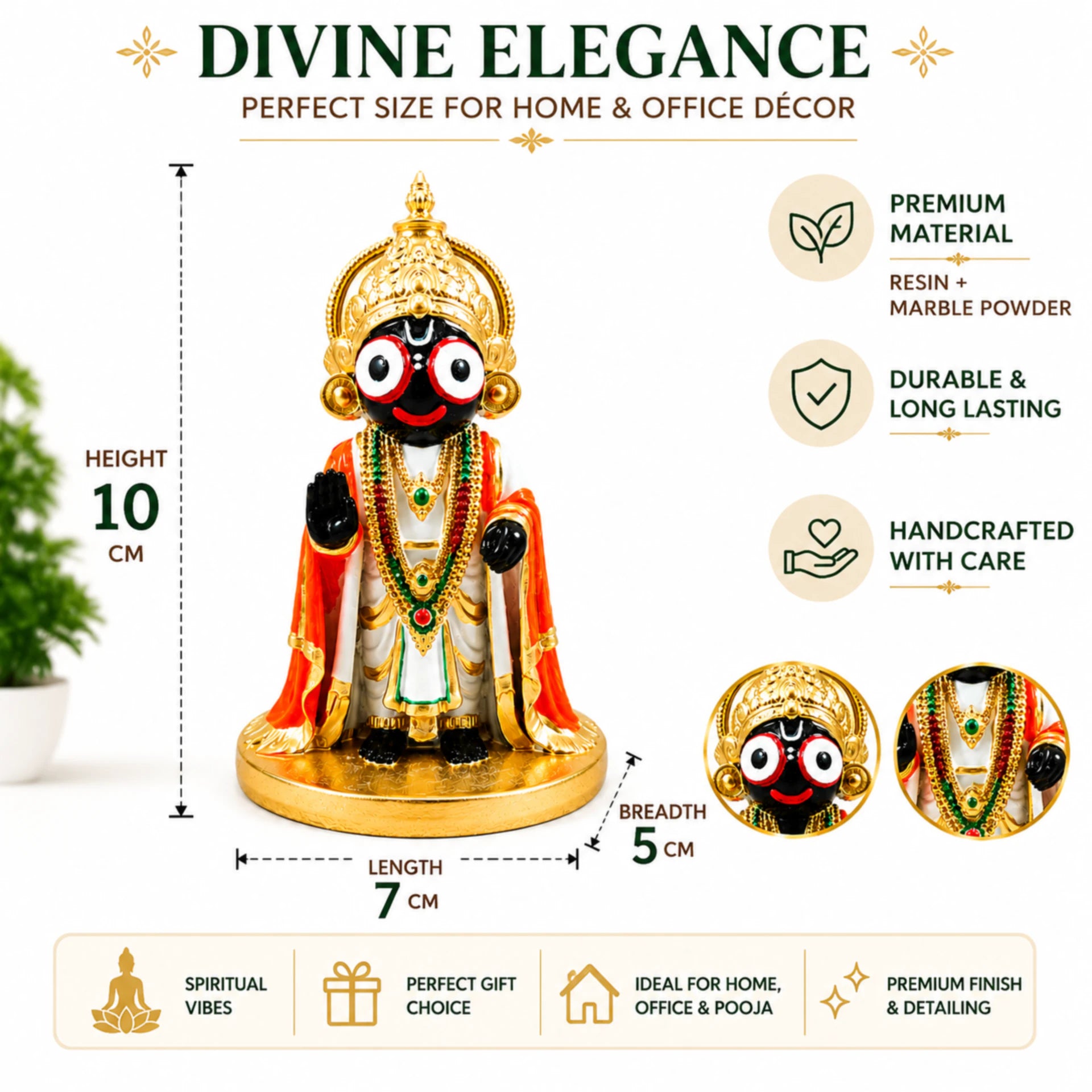 Jagannath Idol – Resin Statue | Lord Jagannath Murti for Home Temple, Pooja Room &amp; Spiritual