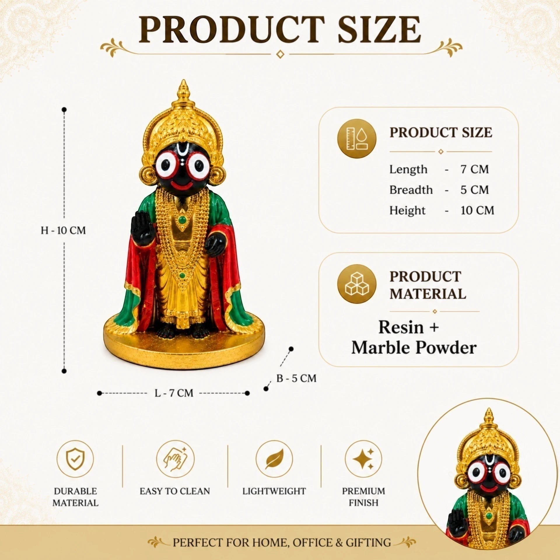Decorative Lord Jagannath Resin Statue for Home Decor