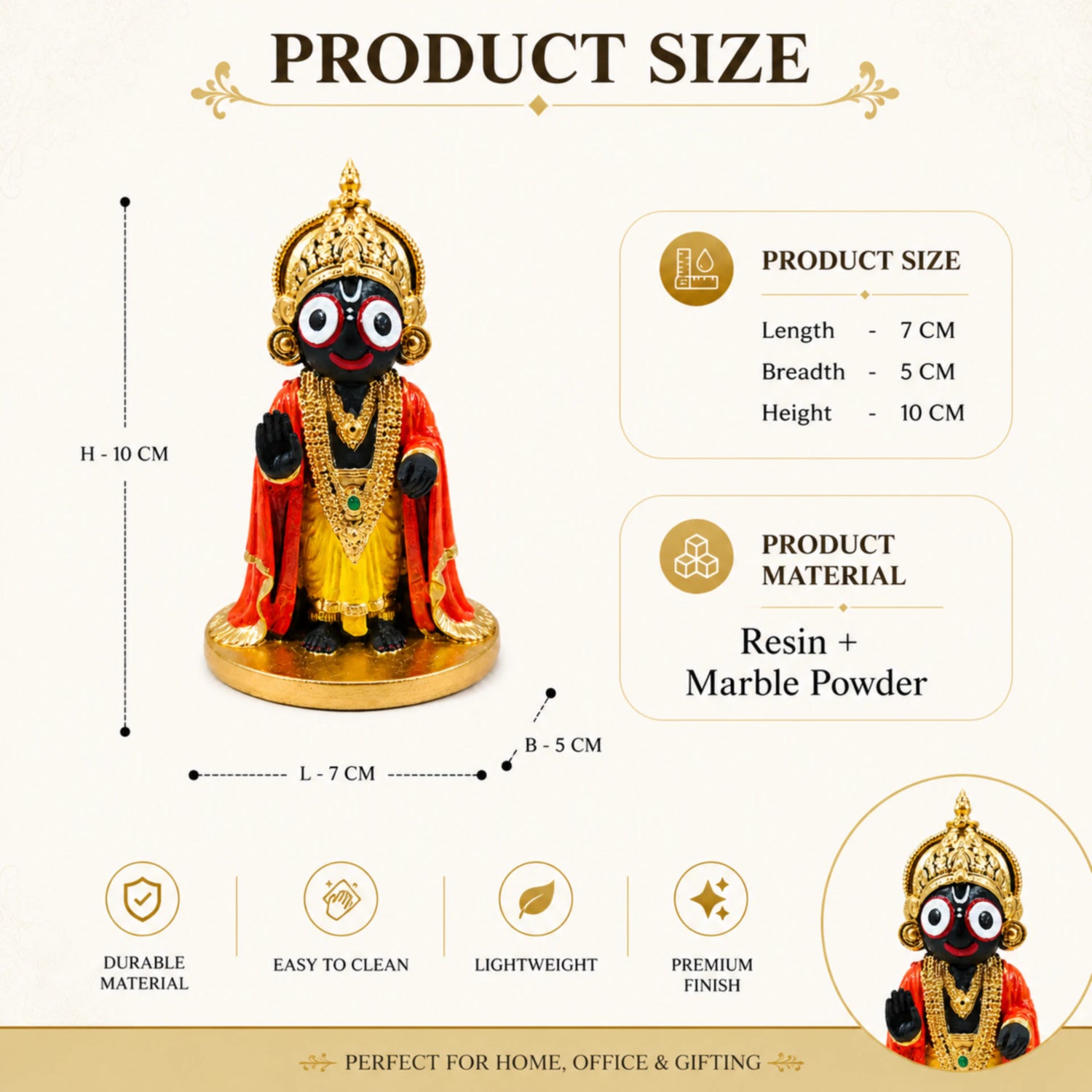 Jagannath Idol – Resin Statue | Lord Jagannath Murti for Home Temple, Pooja Room &amp; Spiritual