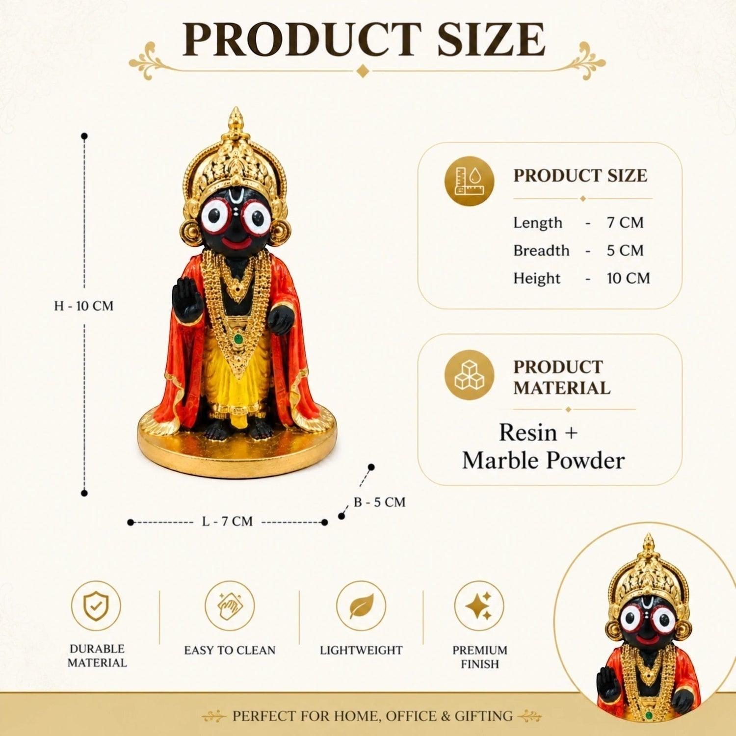 Decorative Lord Jagannath Resin Statue for Home Decor