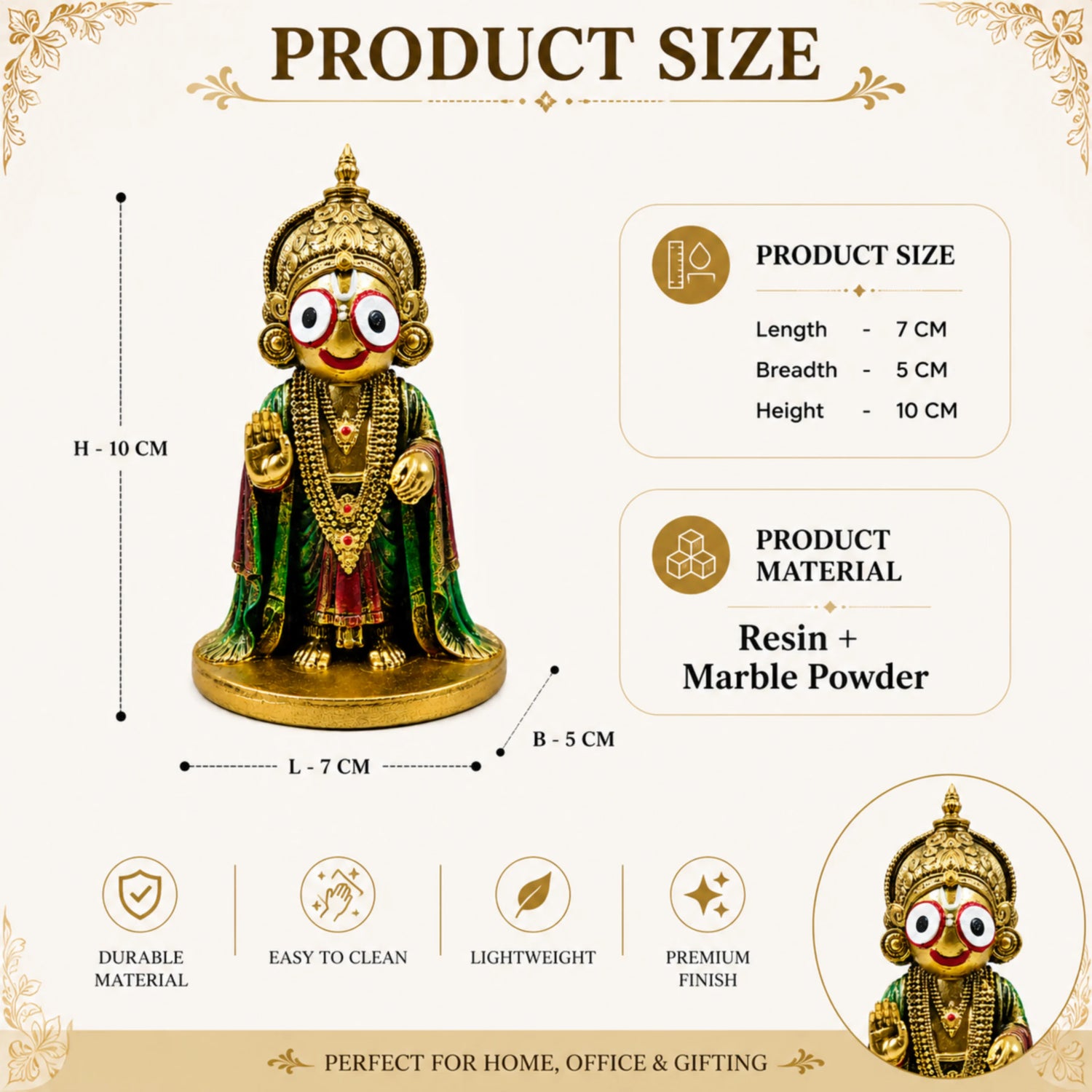 Jagannath Idol – Resin Statue | Lord Jagannath Murti for Home Temple, Pooja Room &amp; Spiritual