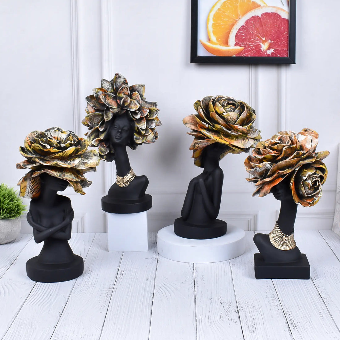 Polyresin Statue of Four Lady Flower Face|Home Decor