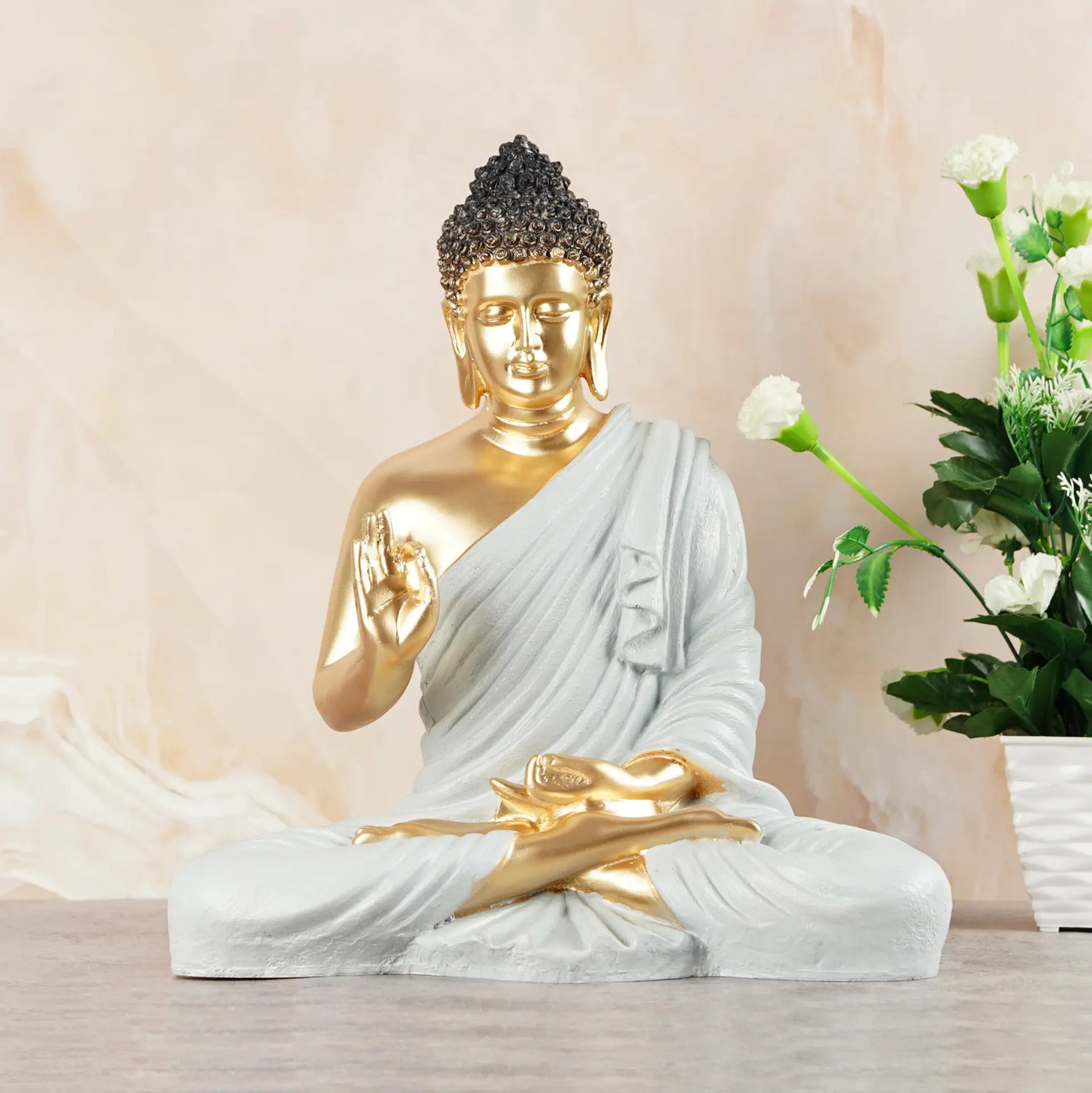 Golden Buddha in White Shawl: A Symbol of Peace and Serenity