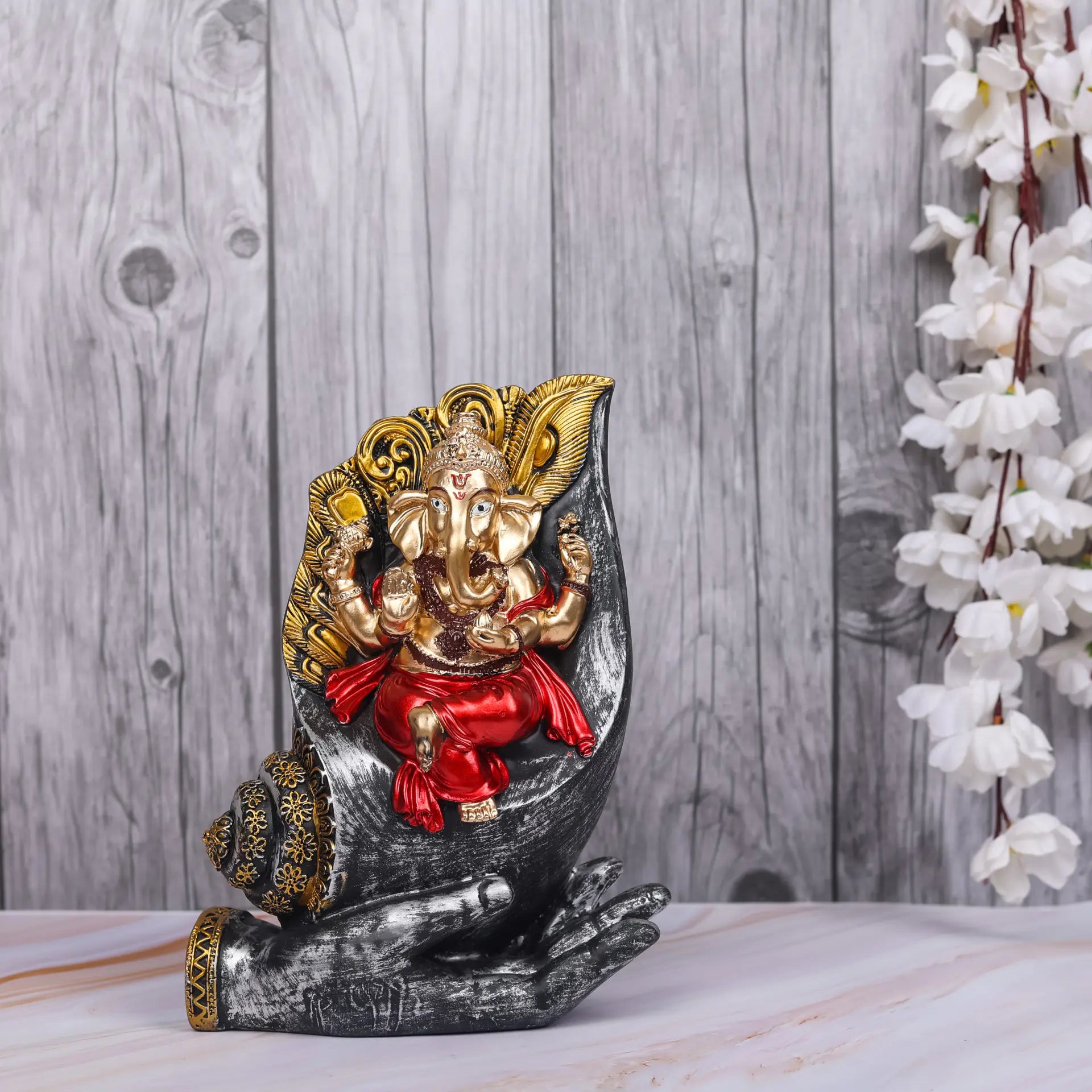 Handcrafted Blessing Lord Ganesha On Shank Palm