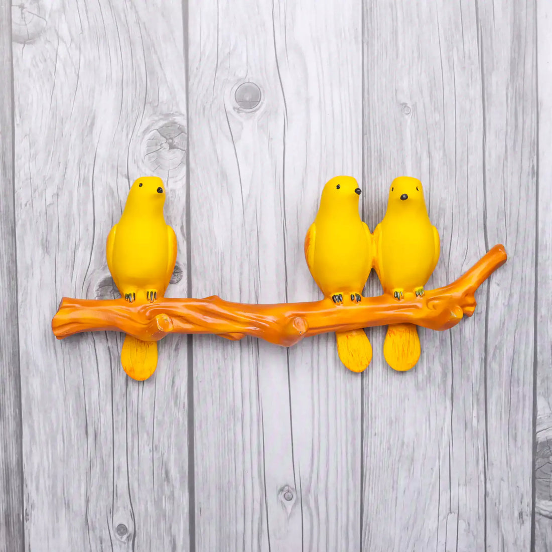 3 Yellow Birds Sitting on Tree  Branch Decorative Showpiece