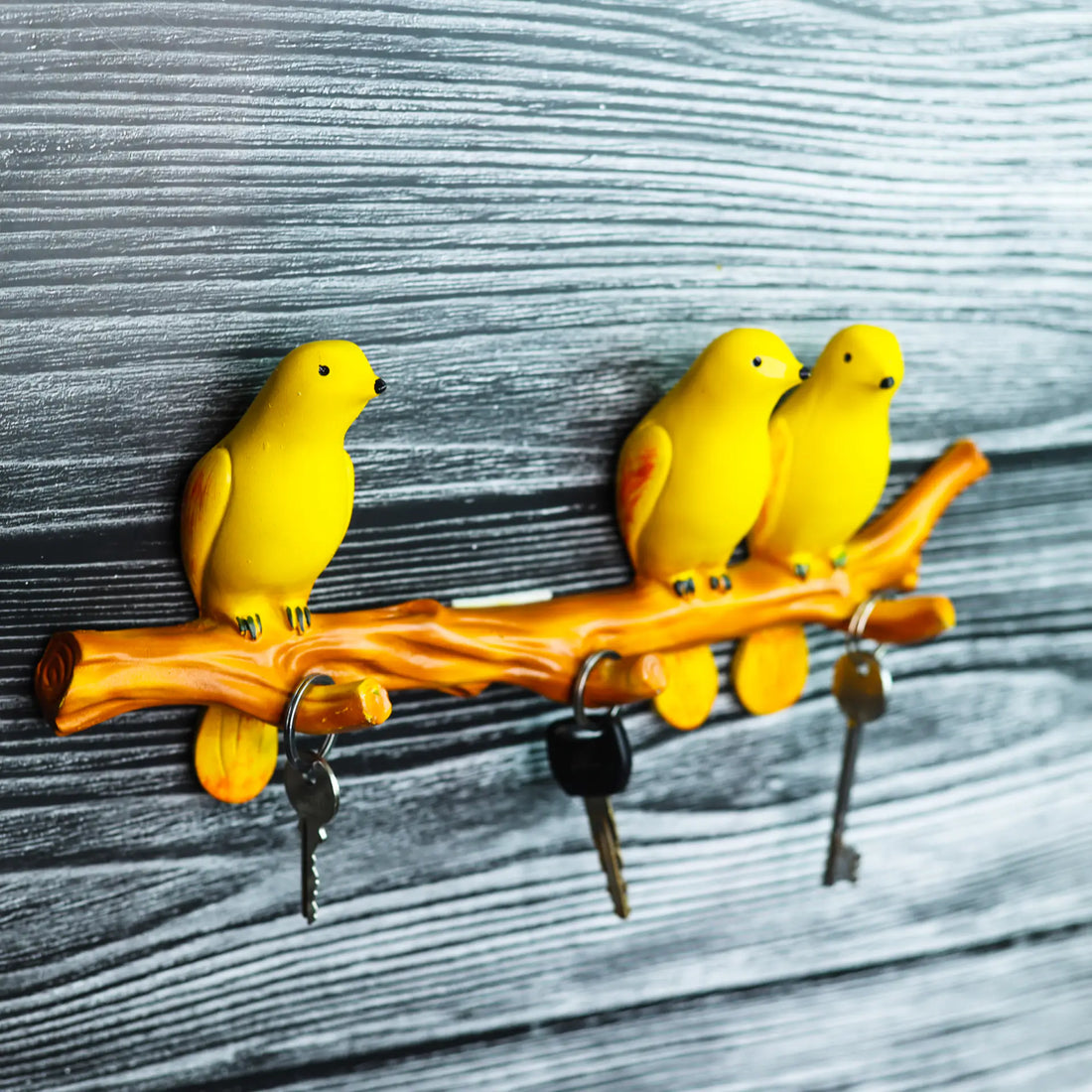 3 Yellow Birds Sitting on Tree  Branch Decorative Showpiece