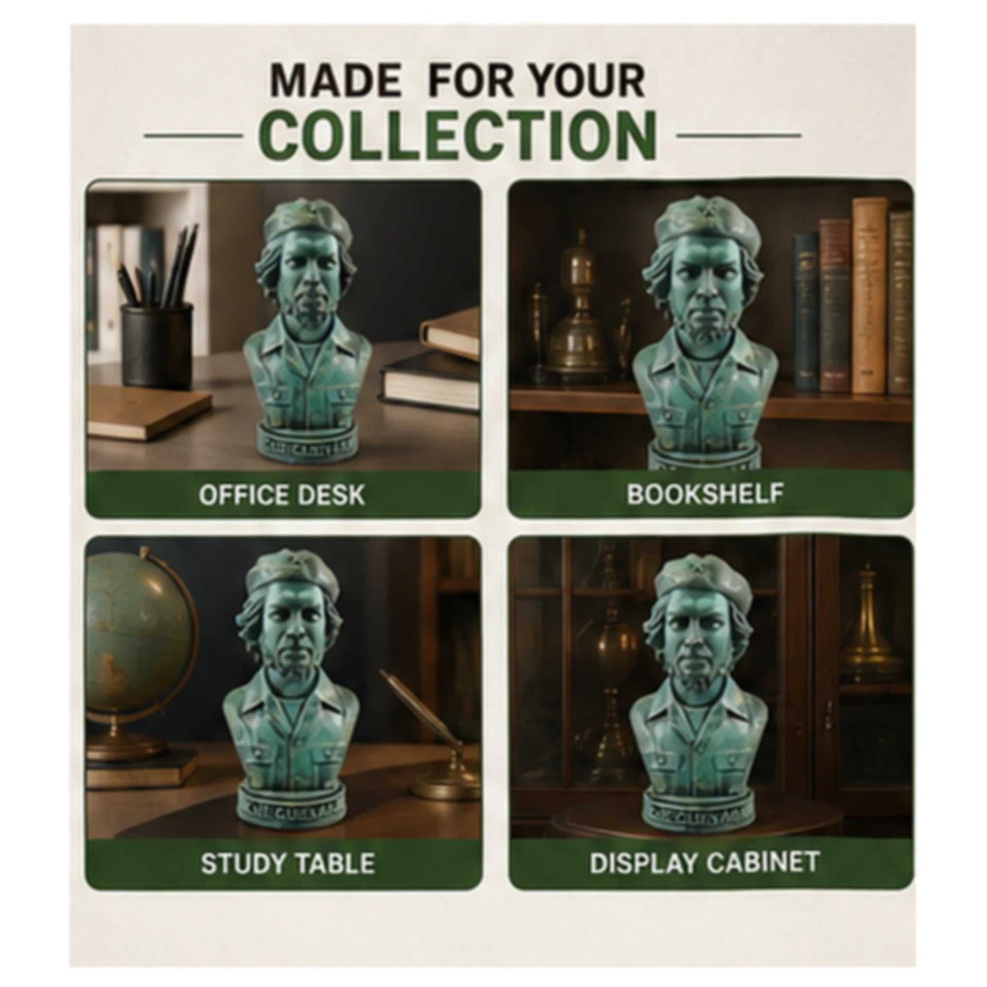 Che Guevara Bust Statue – Vintage Green Historical Collectible | Aurance Crafts