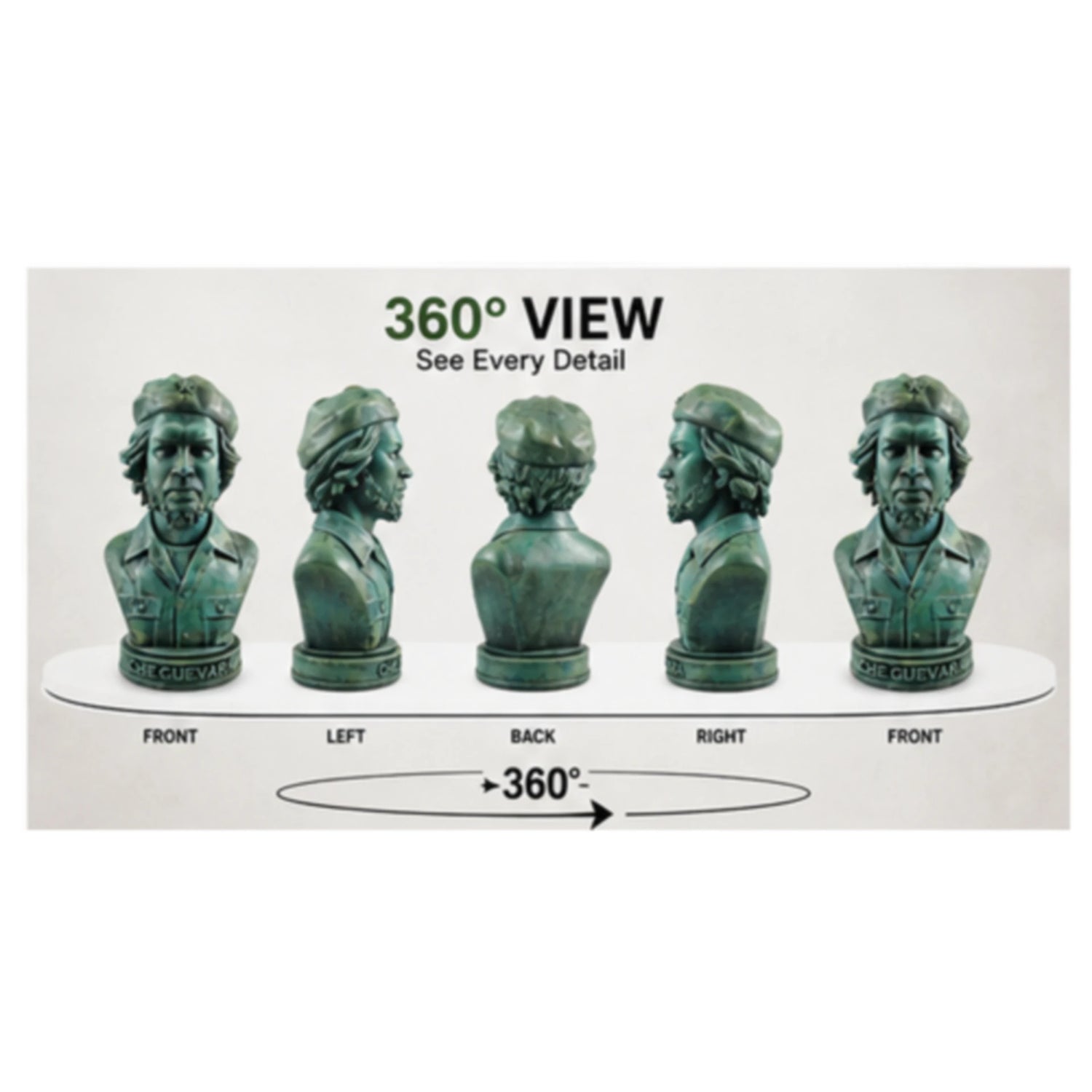 Che Guevara Bust Statue – Vintage Green Historical Collectible | Aurance Crafts