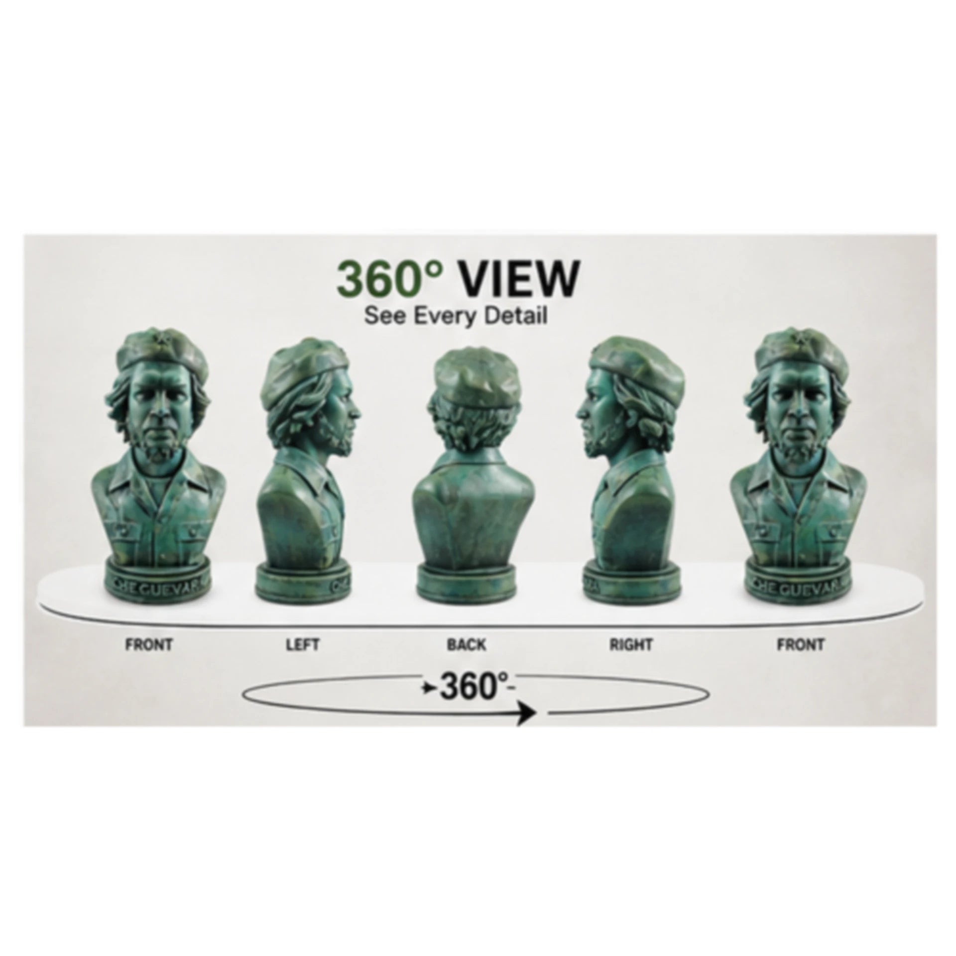 Che Guevara Bust Statue – Vintage Green Historical Collectible | Aurance Crafts