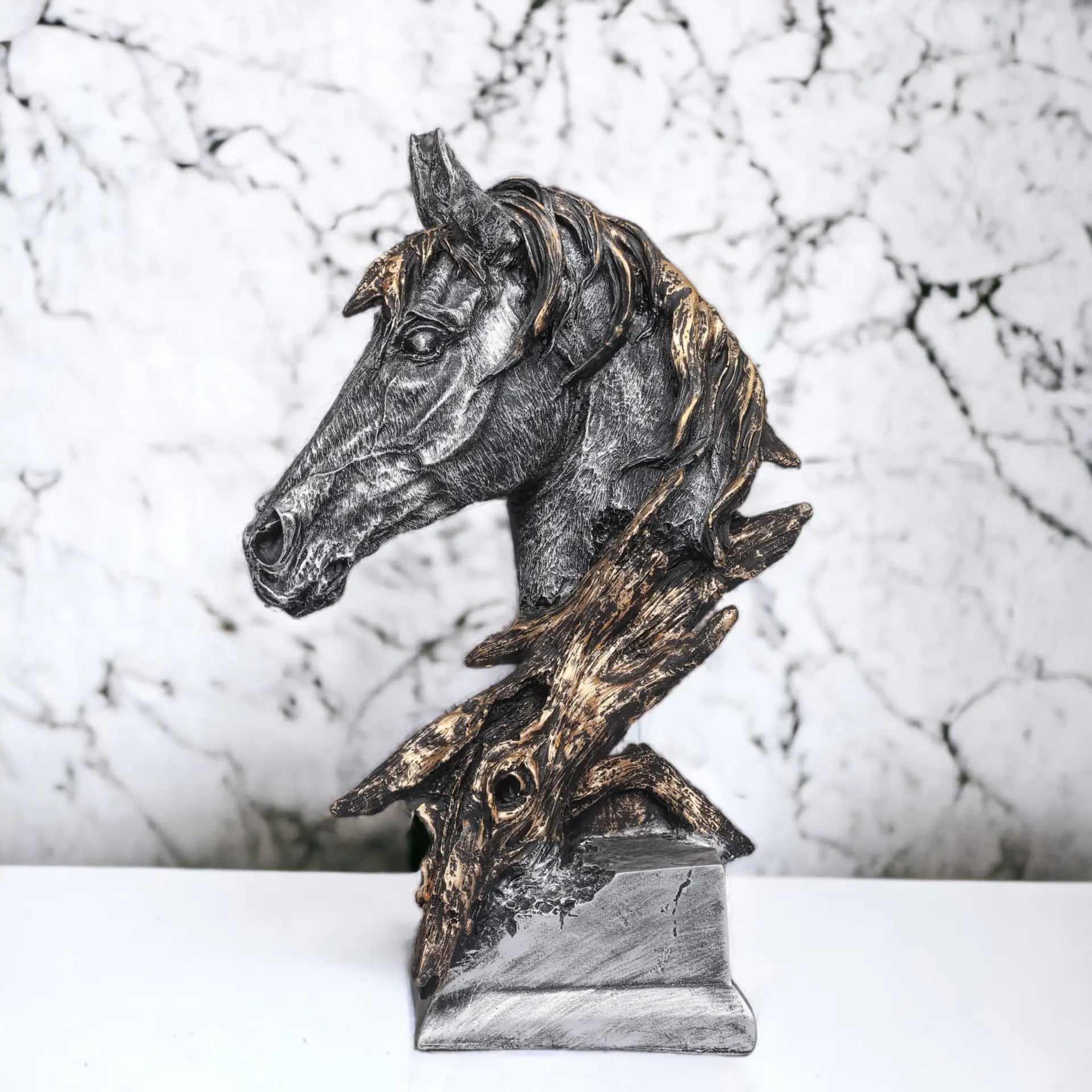 Silver Horse Head Resin Sculpture For Desk Decoration Ornament