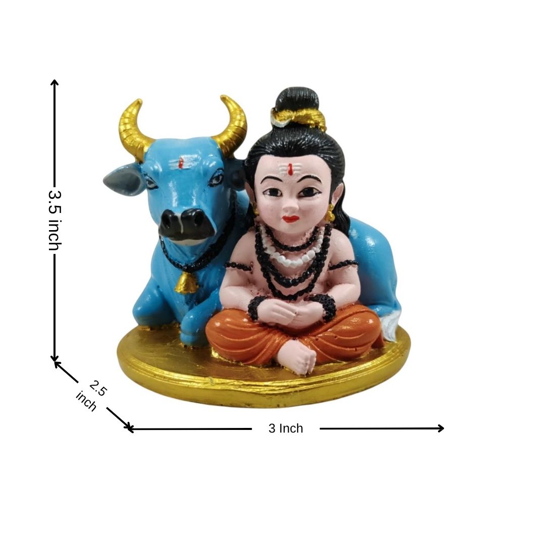 Divine Bal Shiva with Nandi Resin Idol – Perfect for Car Dashboard or Temple Decor