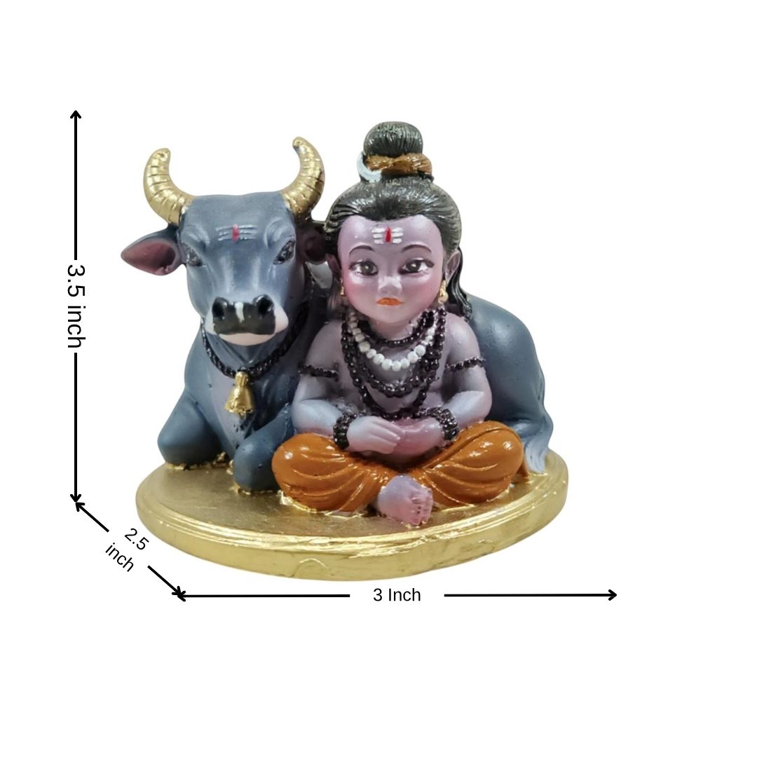 Baby Shiva with Nandi Statue | Resin Marble Powder God Idol for Home Temple &amp; Decor