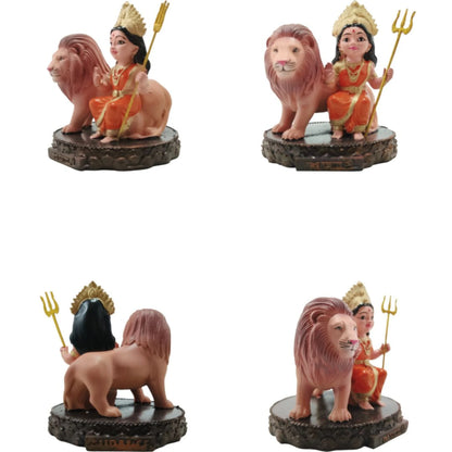 Maa Durga Bal Avtar with Lion Statue – Powerful Resin Idol for Prayer, Home Temple &amp; Car Dashboard