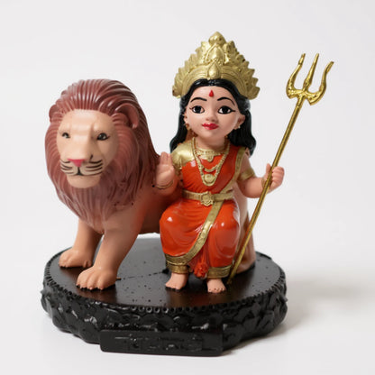 Maa Durga Bal Avtar with Lion Statue – Powerful Resin Idol for Prayer, Home Temple &amp; Car Dashboard