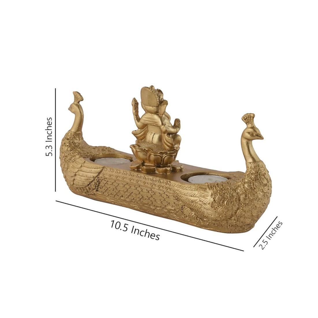 Golden Peacock Boat Tea Light Holder with Lord Ganesha Idol – Decorative Candle Holder for Home, Temple &amp; Festive Décor