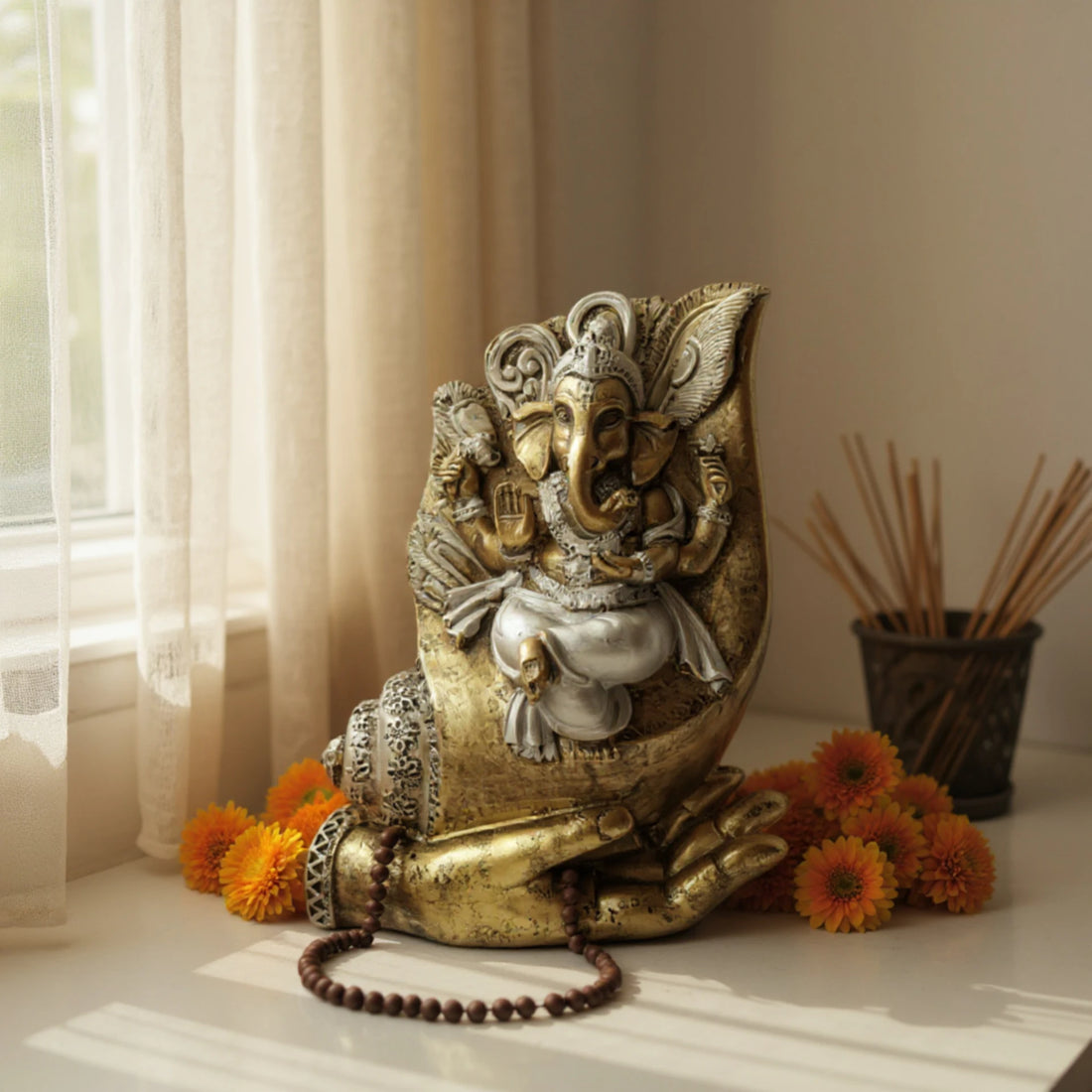 Spiritual Statue of Shank Ganesh - Resin Handcrafted Divine Elegance