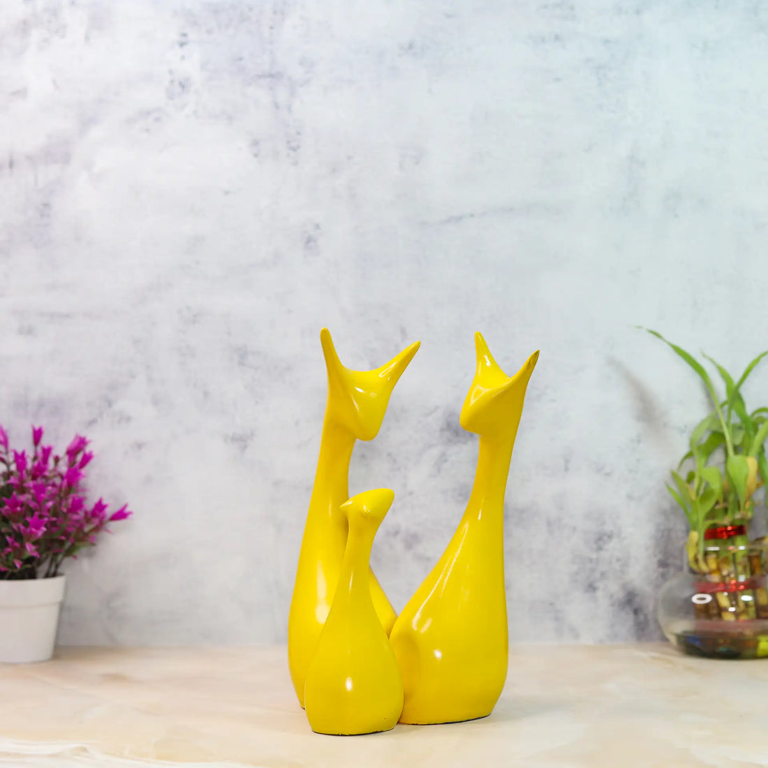 Yellow Deer Family Resin Handcrafted Statue
