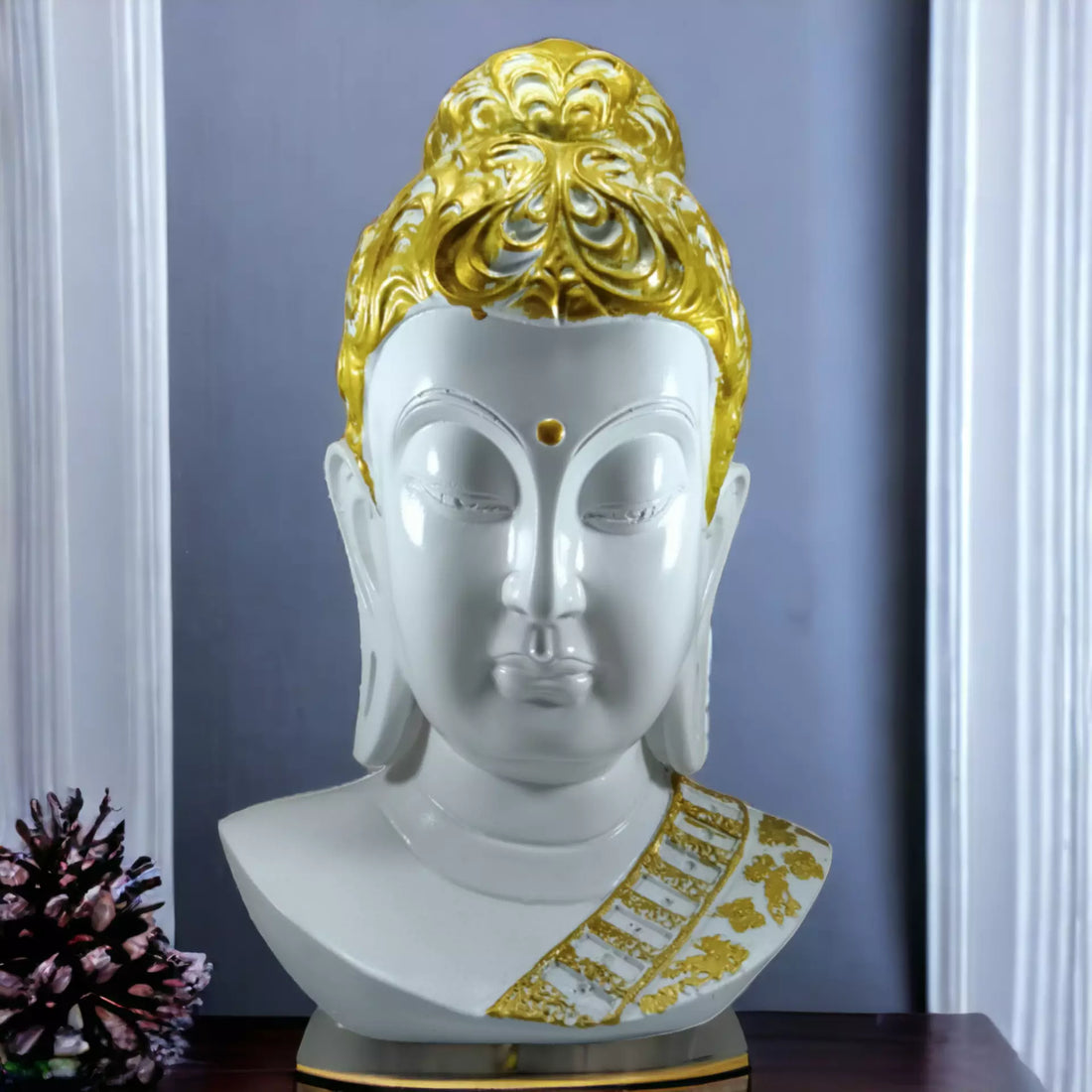 White Big Buddha Face Resin Statue