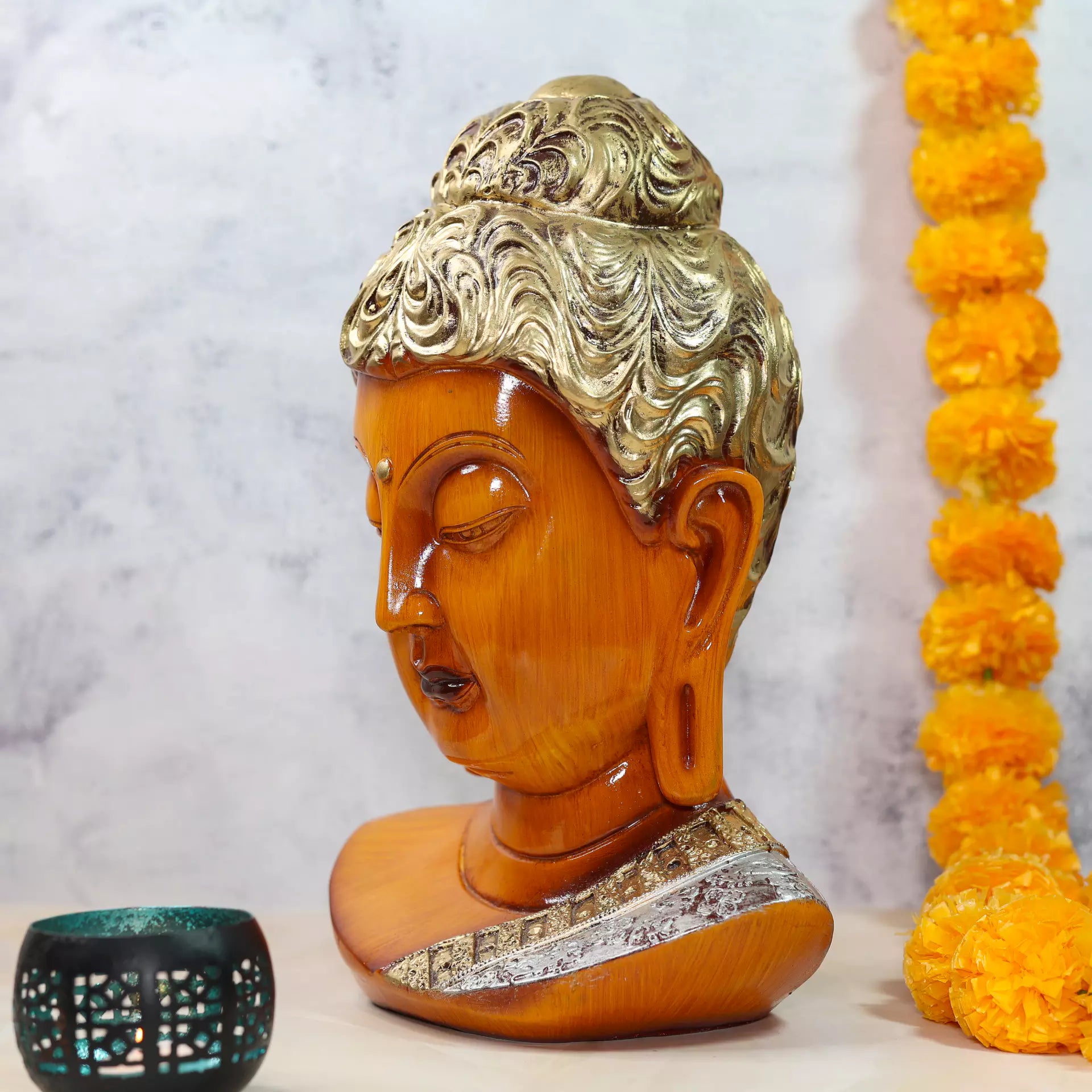 Orange Big Buddha Face Resin Sculpture