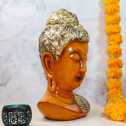 Orange Big Buddha Face Resin Sculpture