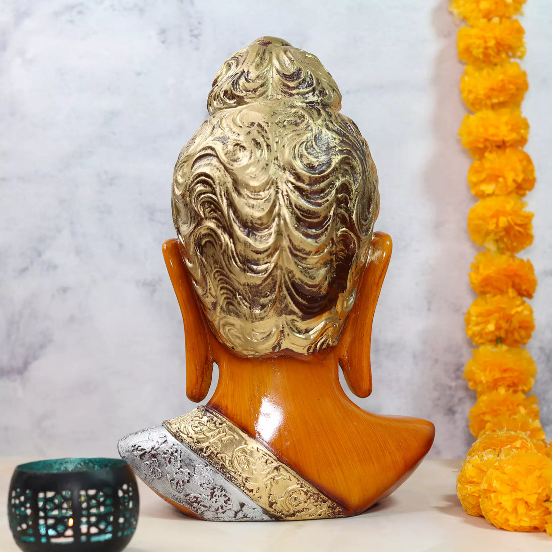 Orange Big Buddha Face Resin Sculpture