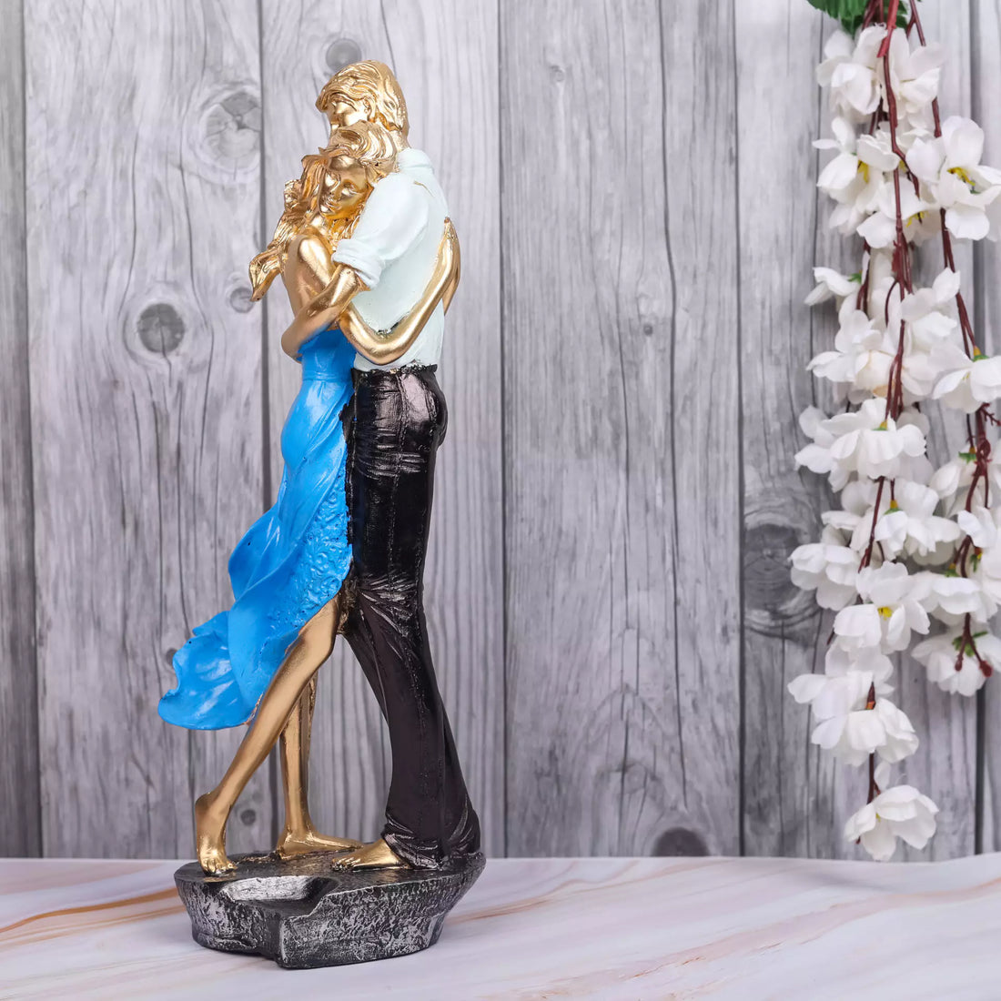 Romantic Bliss:Girl in Blue Frock Couple Resin Statue