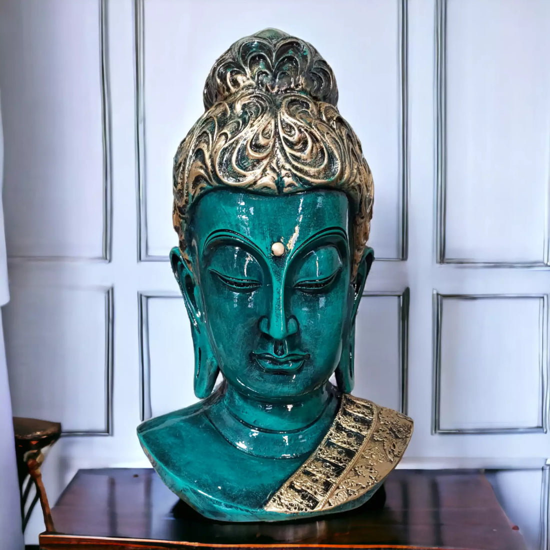 Cyan Big Buddha Face Resin Handcrafted Statue