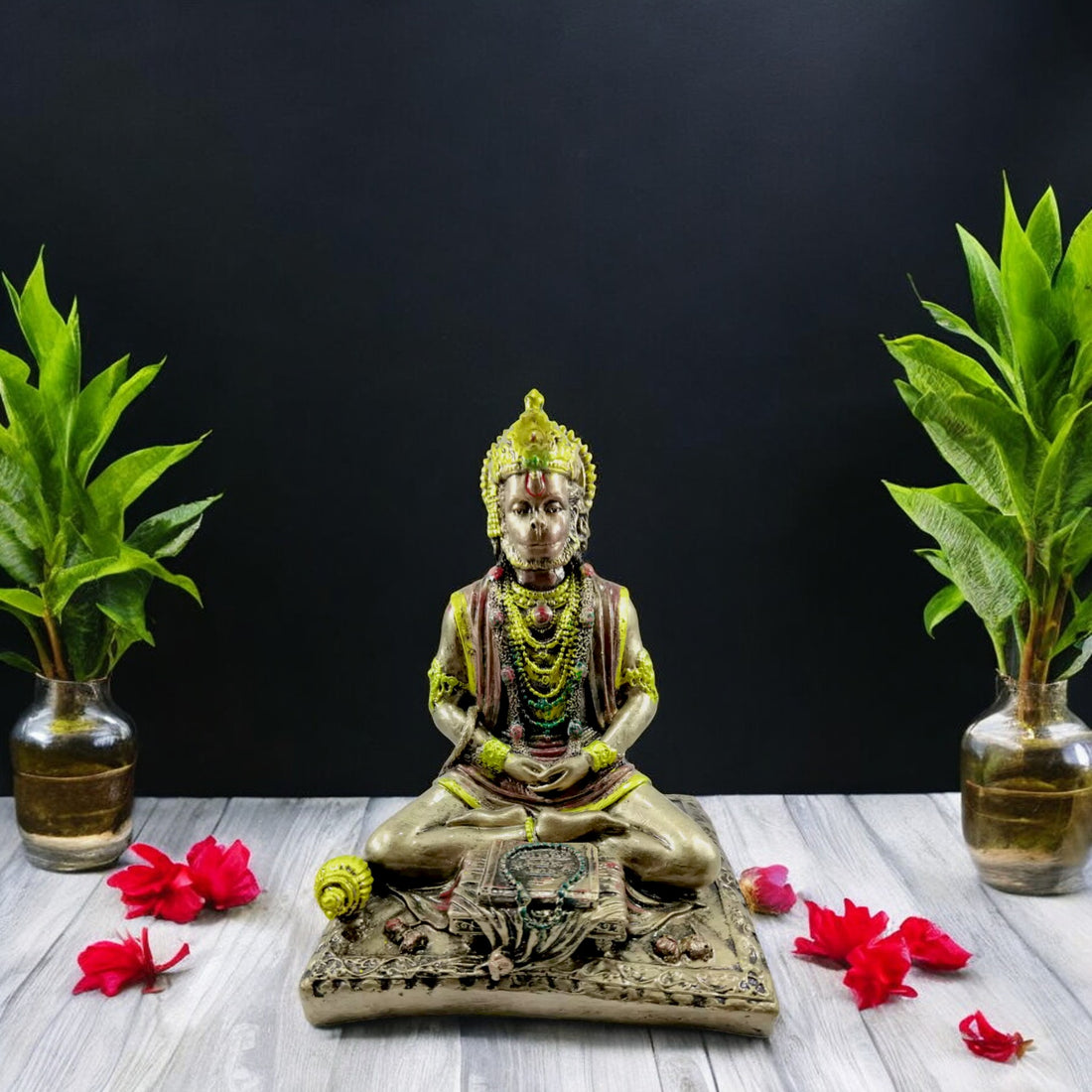 Antique Gold Hanuman Ji with Sacred Book Resin Statue