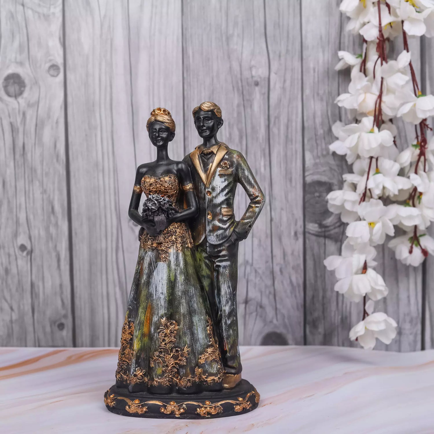 Standing Couple With Bouquet Resin Statue