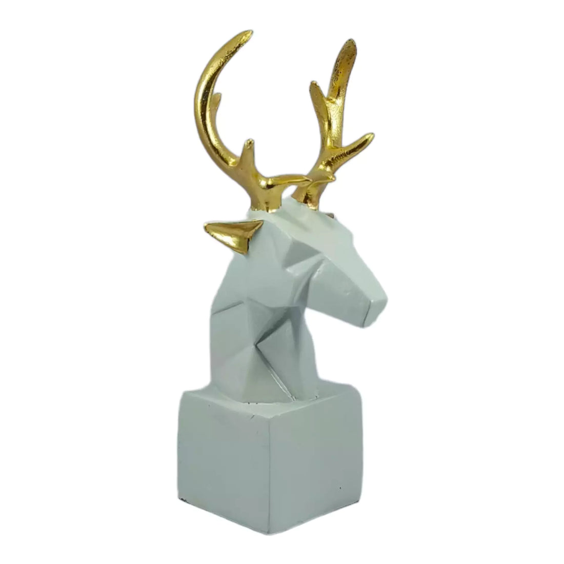 Deer Head with Gold Antlers Resin Handcrafted Statue