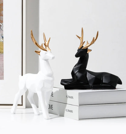 Deer Set - White and Black Pair Resin Staue