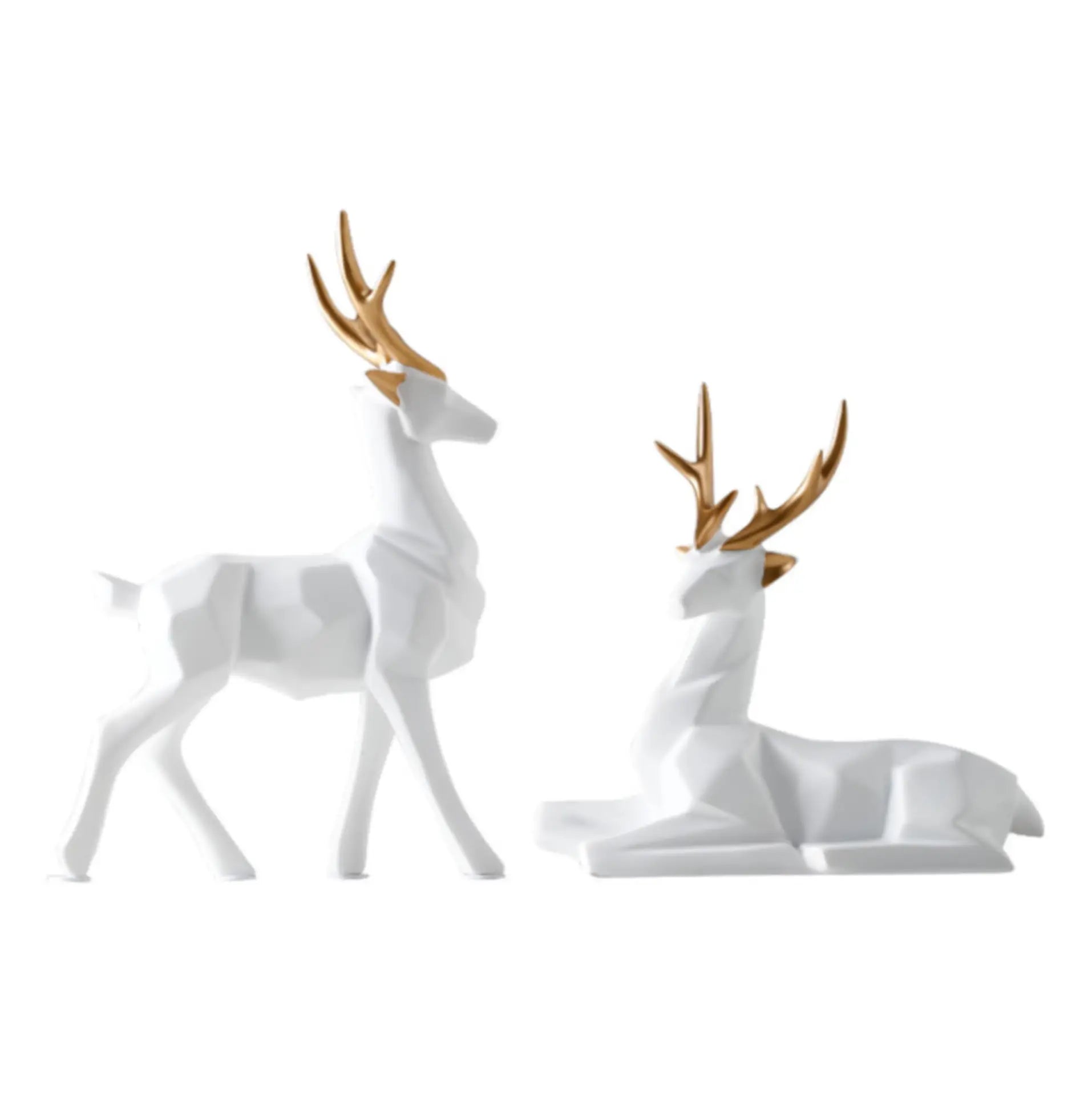 Deer Set - White and Black Pair Resin Staue