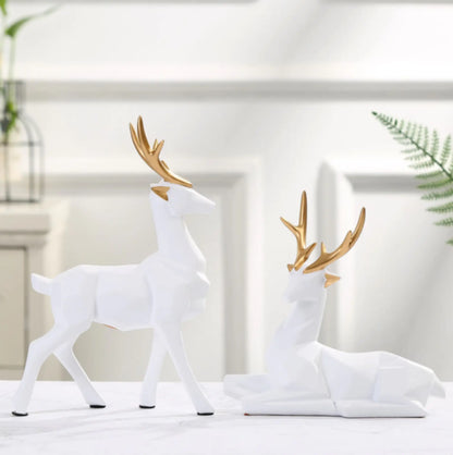 Deer Set - White and Black Pair Resin Staue