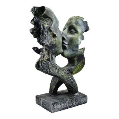 Green Couple Face Resin Statue for Contemporary Decor