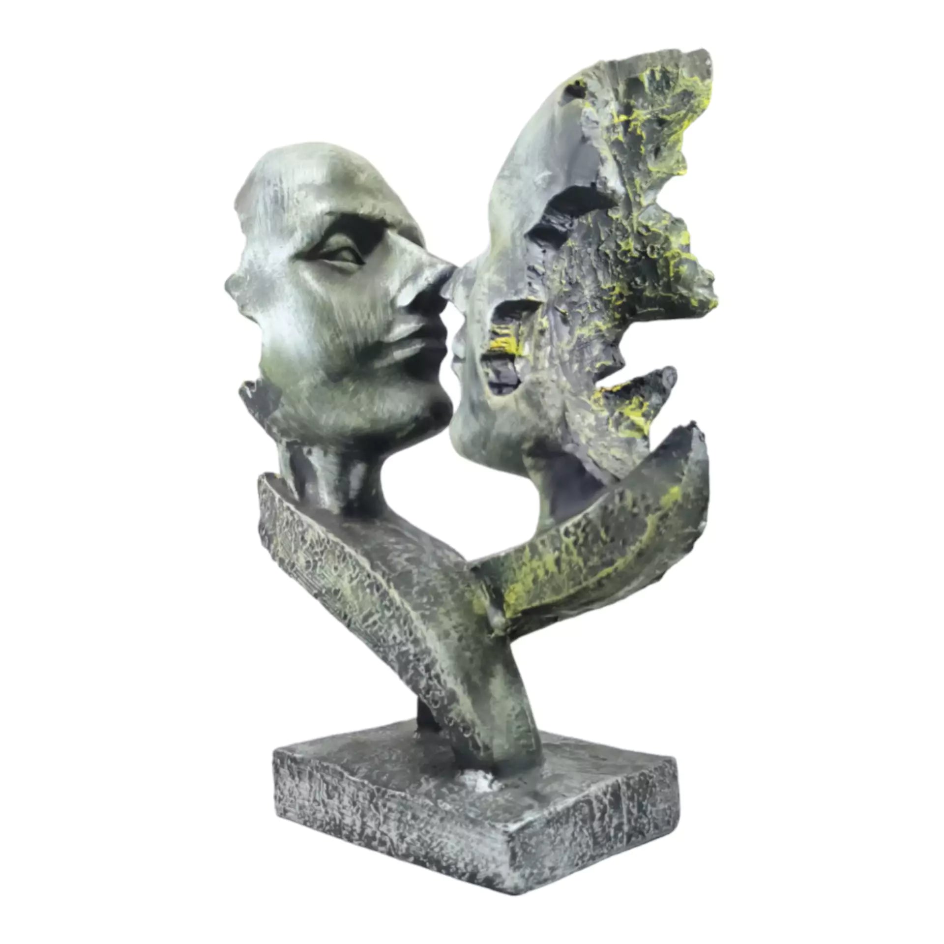 Green Couple Face Resin Statue for Contemporary Decor