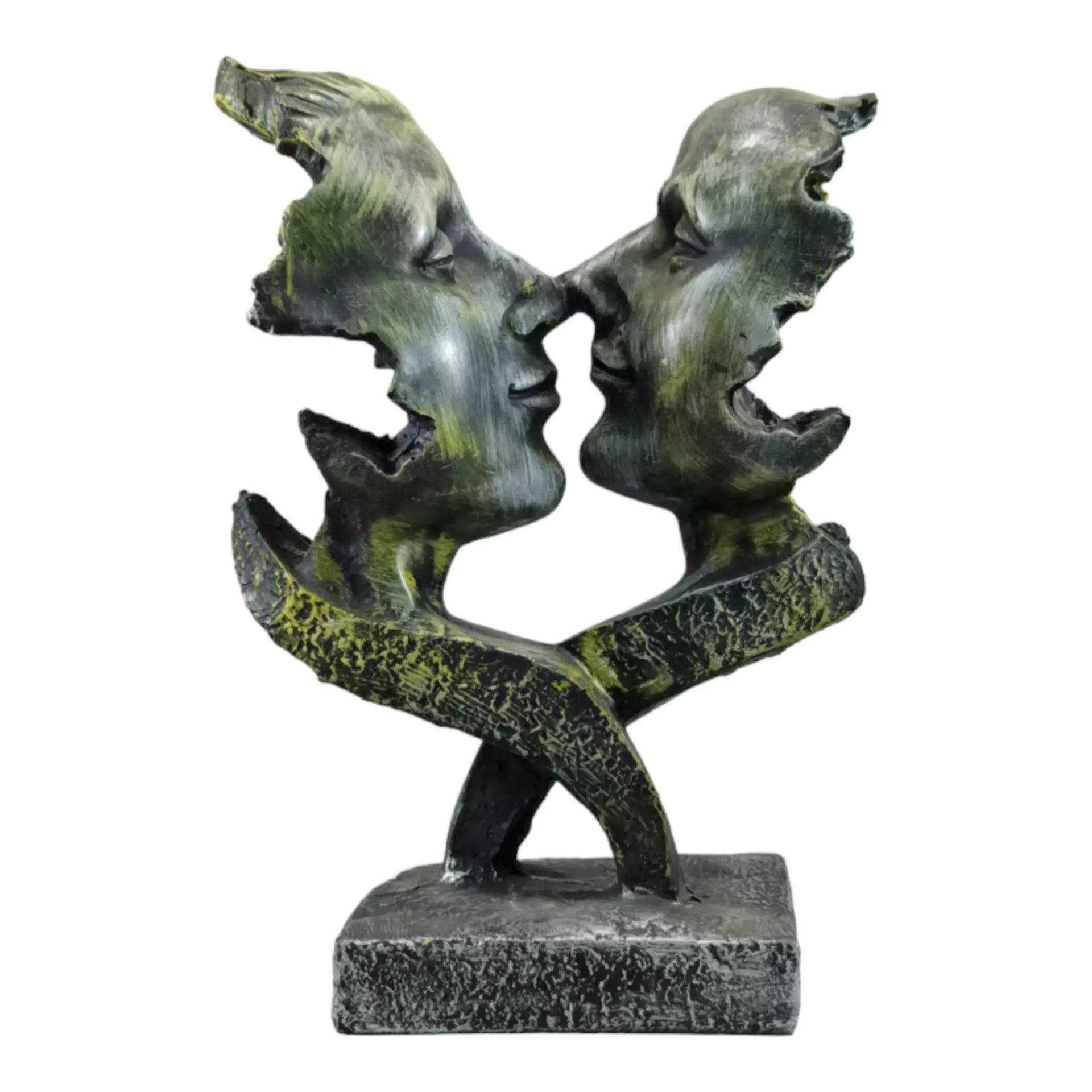 Green Couple Face Resin Statue for Contemporary Decor