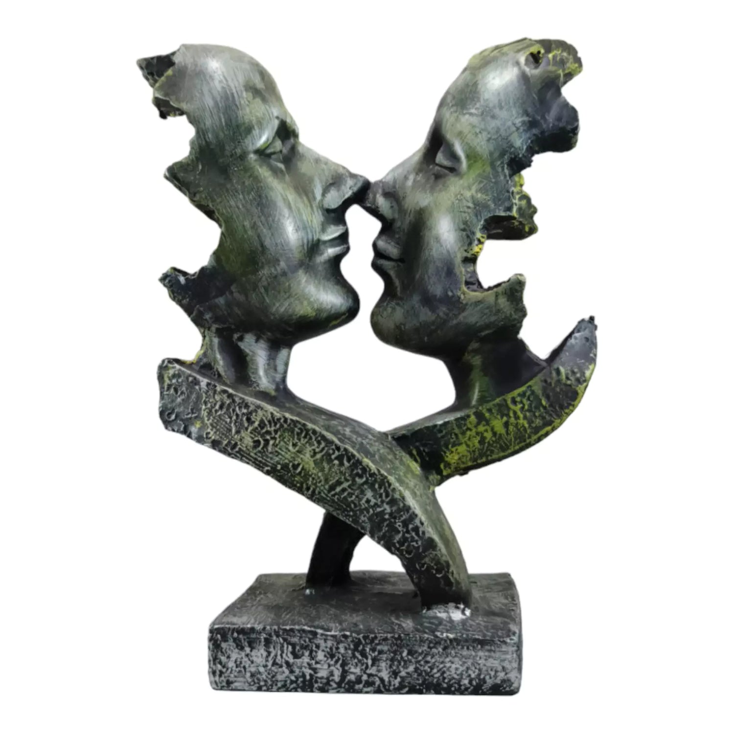 Green Couple Face Resin Statue for Contemporary Decor