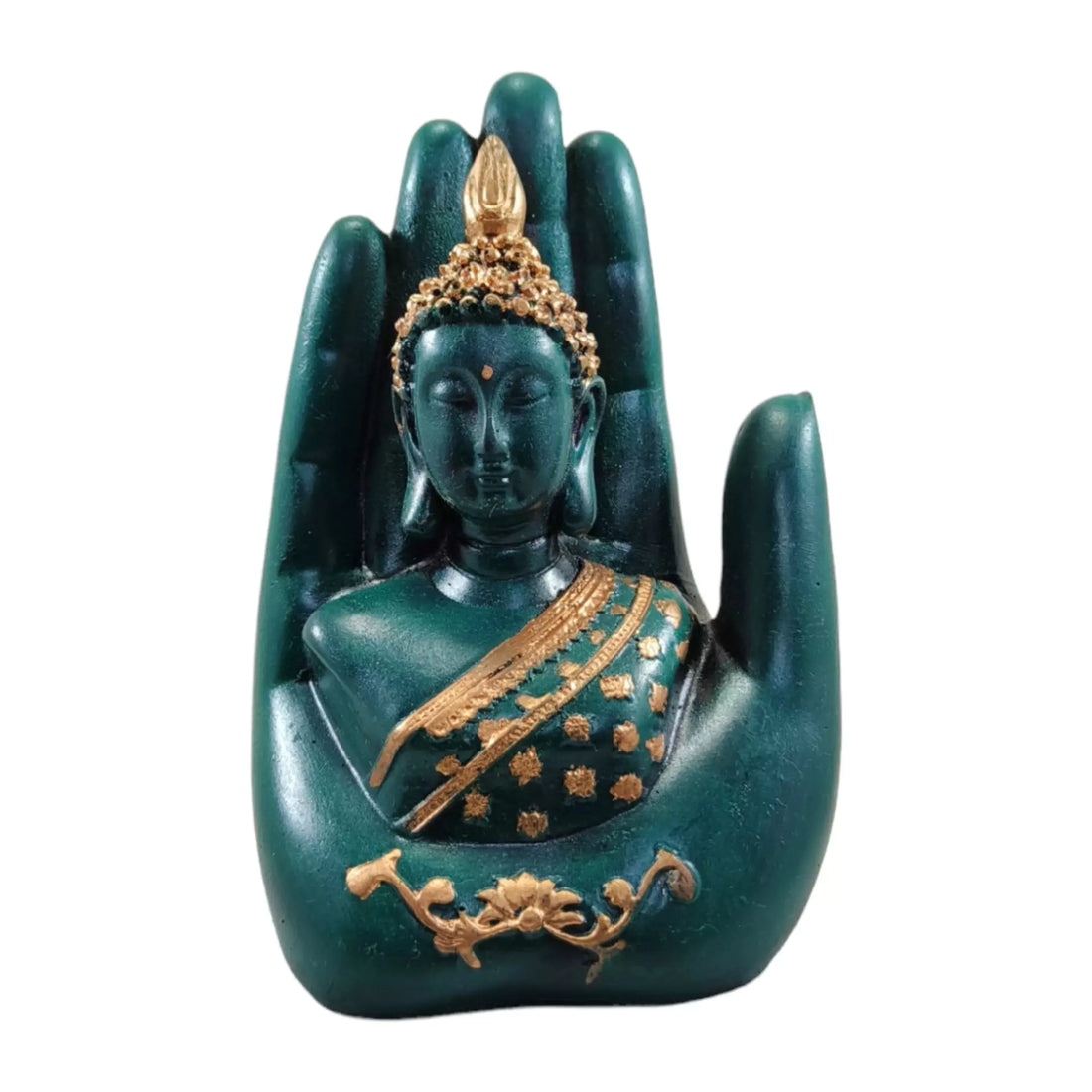 Green Palm Buddha Resin Meditation Sculpture