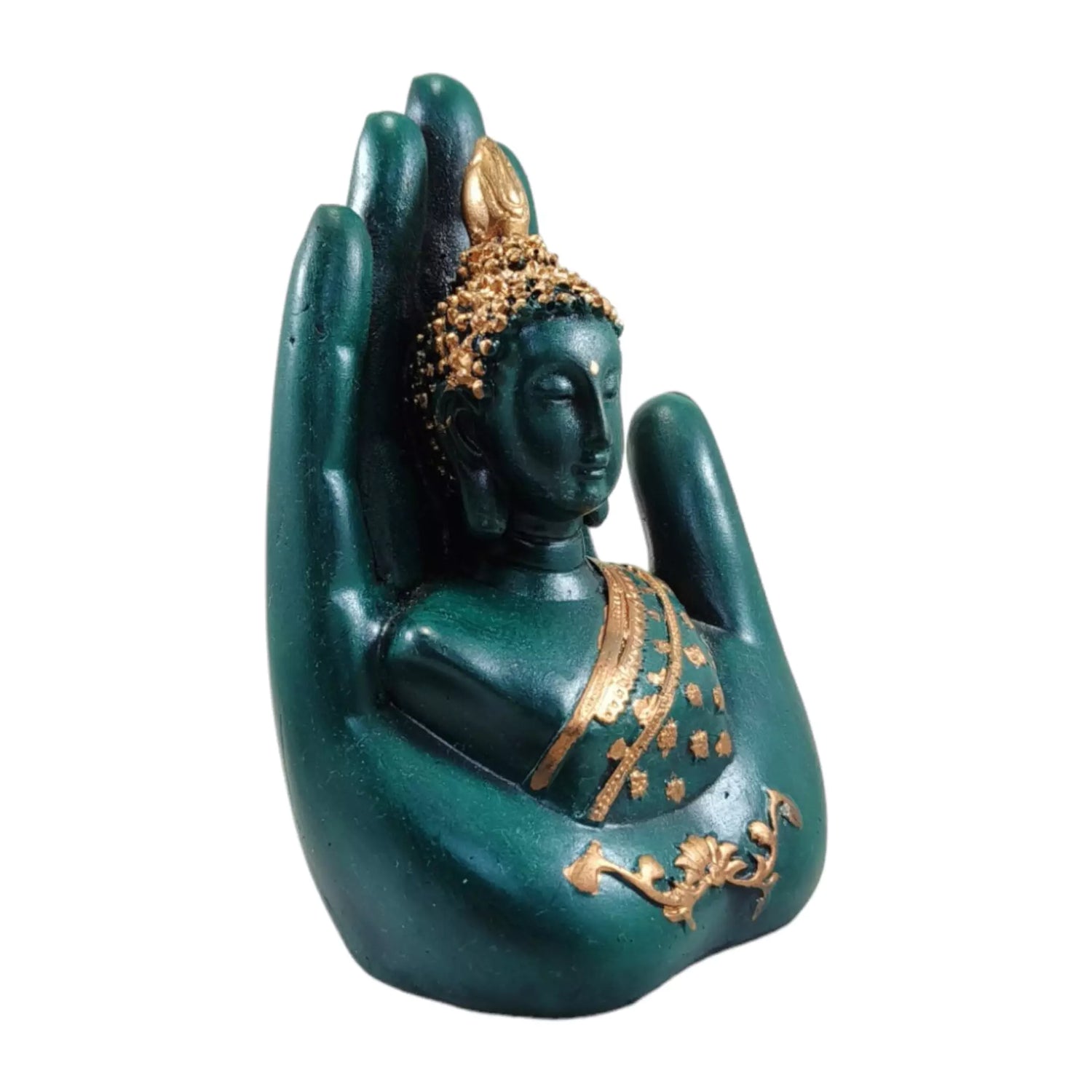 Green Palm Buddha Resin Meditation Sculpture