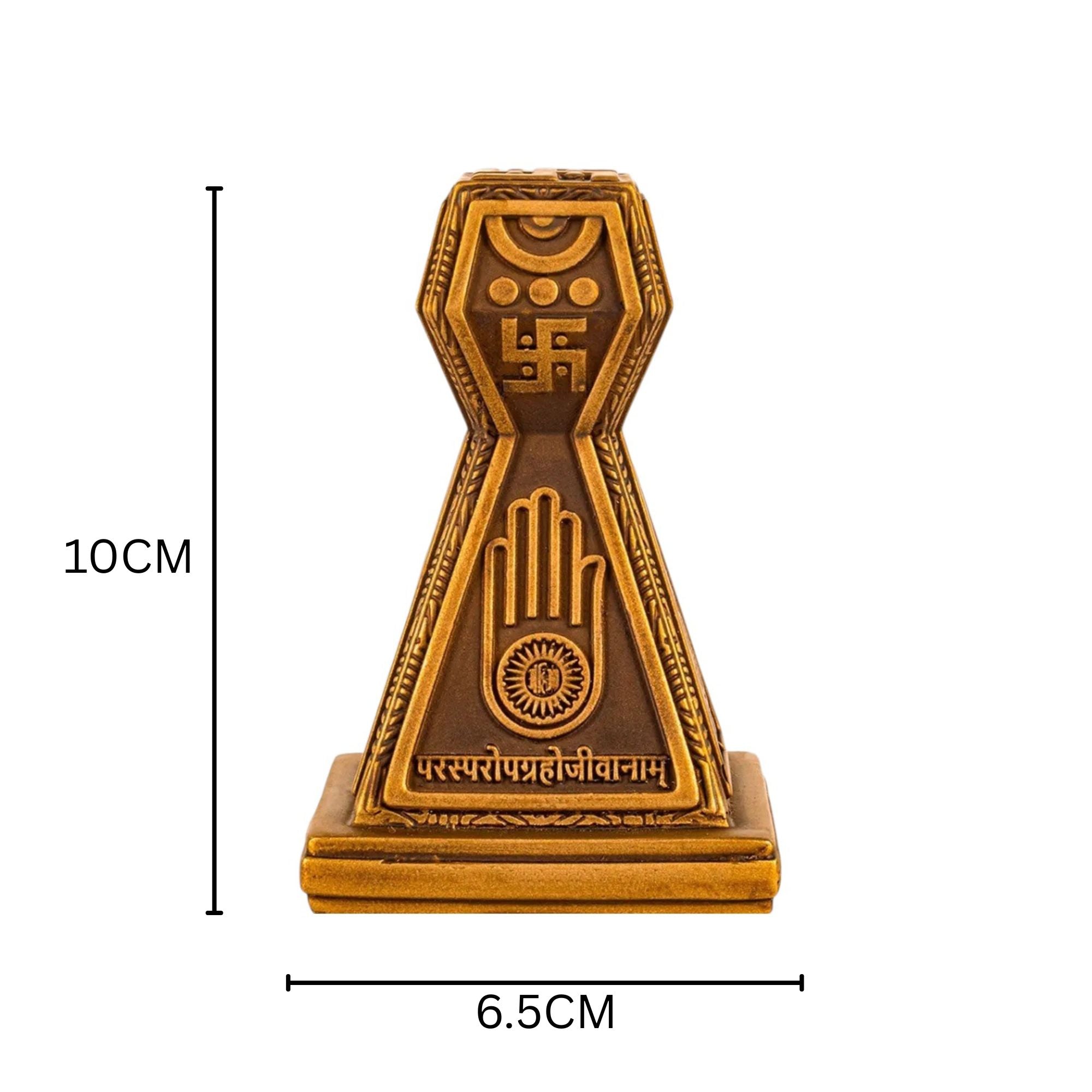“Jain Swastik Ahimsa Hand Idol – Premium Brass Finish Spiritual Home Decor &amp; Puja Murti”