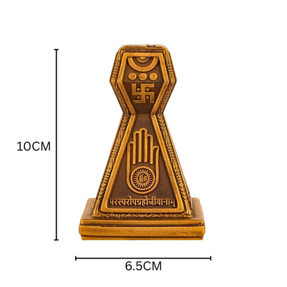“Jain Swastik Ahimsa Hand Idol – Premium Brass Finish Spiritual Home Decor &amp; Puja Murti”
