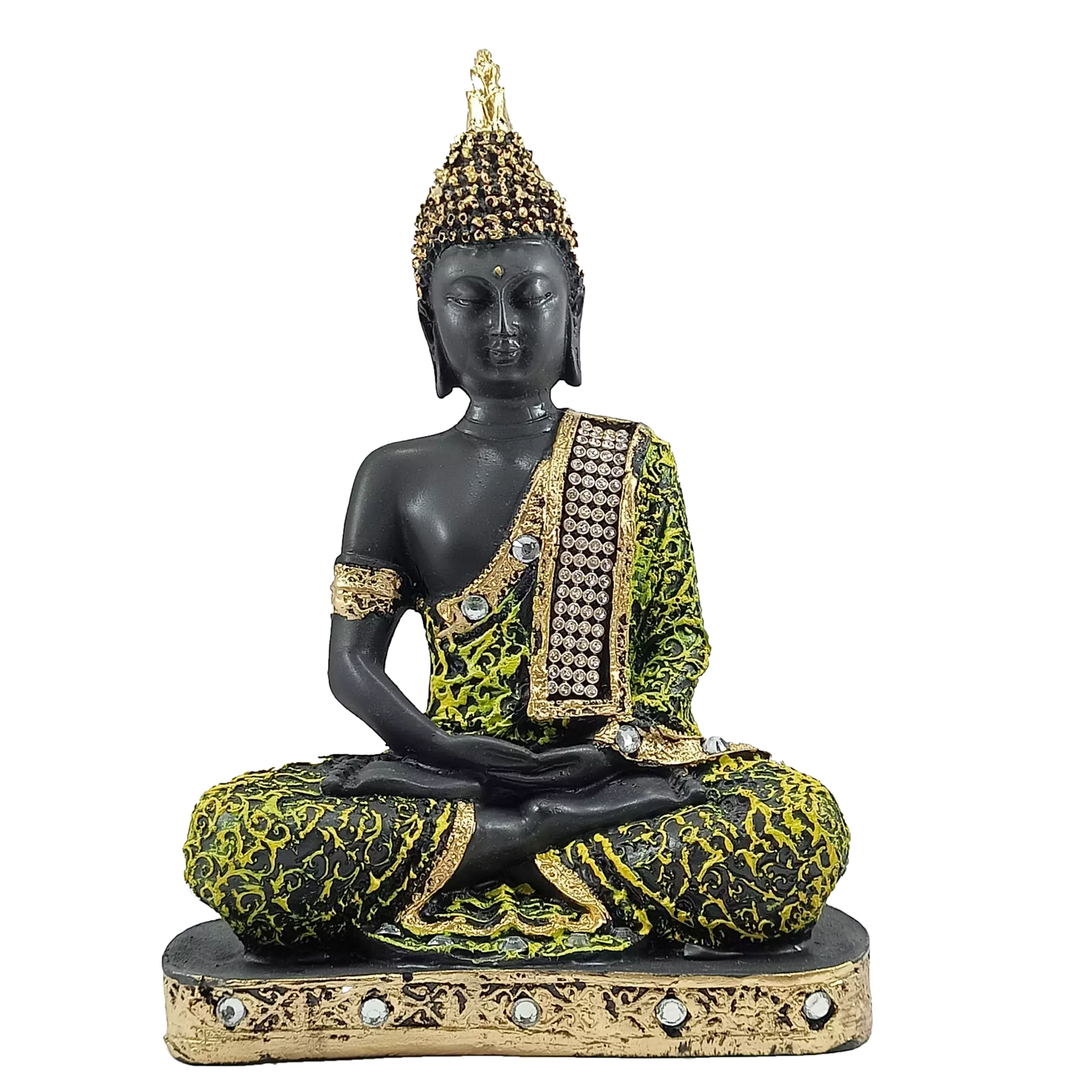 Green Samadhi Buddha Idol Statue Showpiece in Polyresin