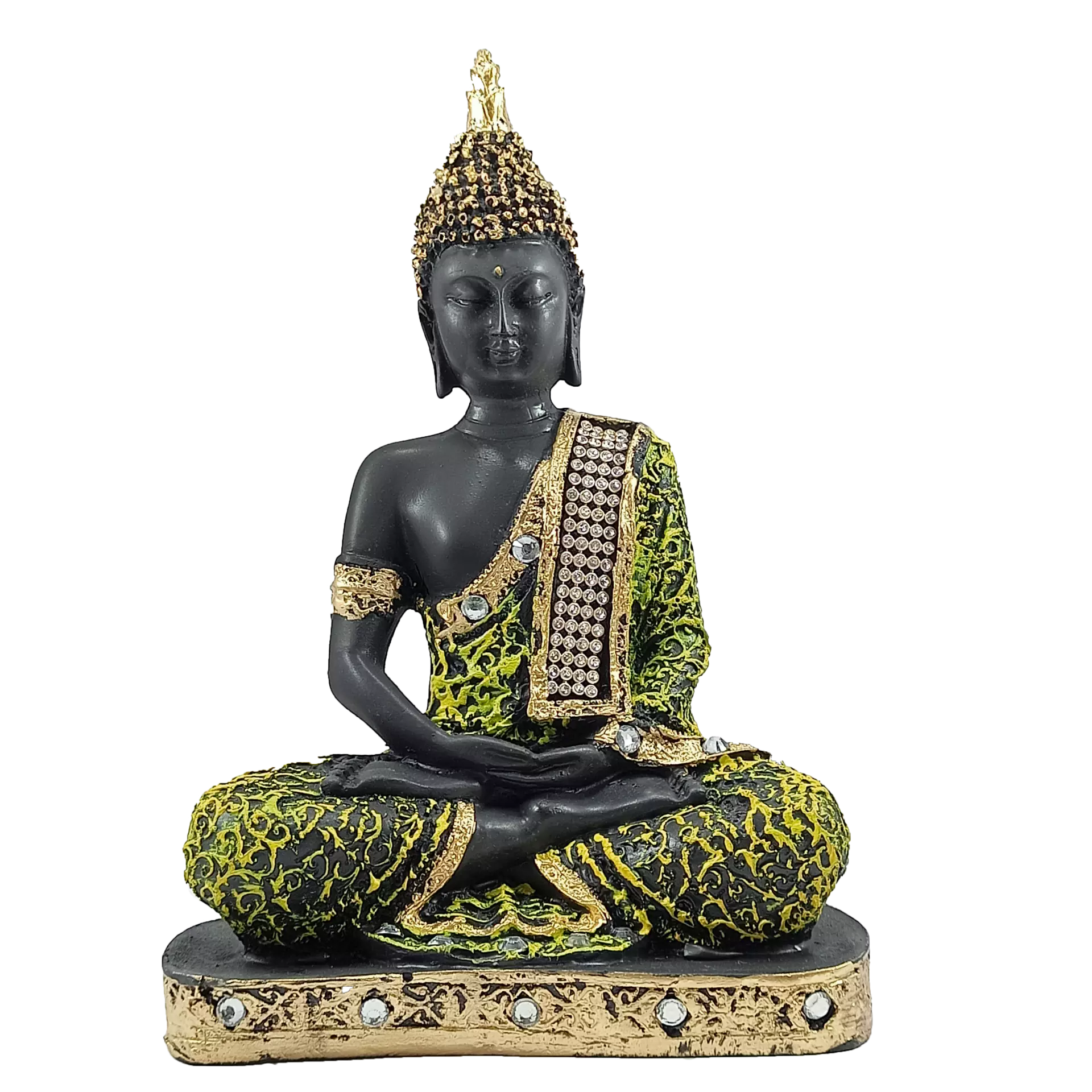 Green Samadhi Buddha Idol Statue Showpiece in Polyresin