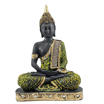 Green Samadhi Buddha Idol Statue Showpiece in Polyresin