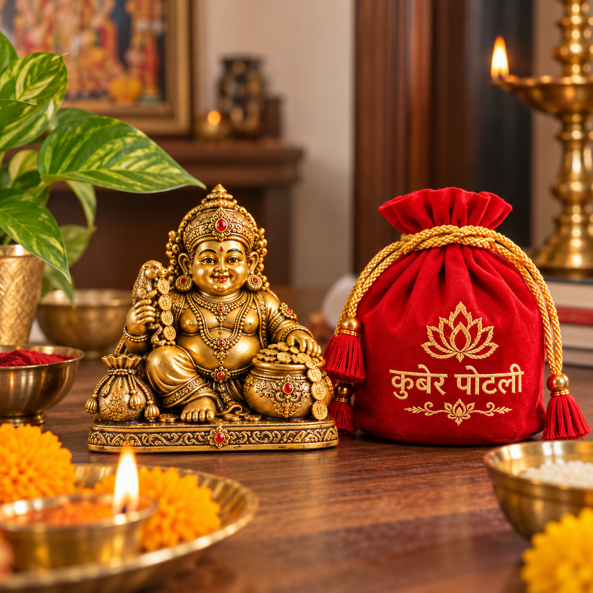 Kuber Idol with Kuber Potli | Diwali &amp; Dhanteras Gift Set by Aurance Crafts