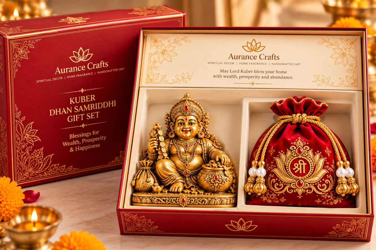 Kuber Idol with Kuber Potli | Diwali &amp; Dhanteras Gift Set by Aurance Crafts